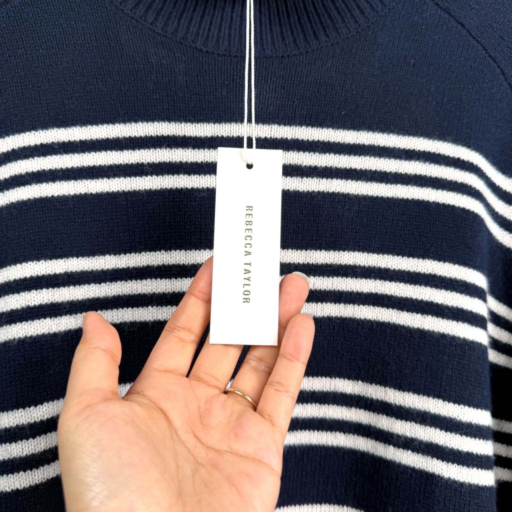 Rebecca Taylor Rebecca Taylor Women's Sweater Merino Wool Turtleneck Striped Navy Size M NWT Size M / US 6-8 / IT 42-44 - 5 Thumbnail