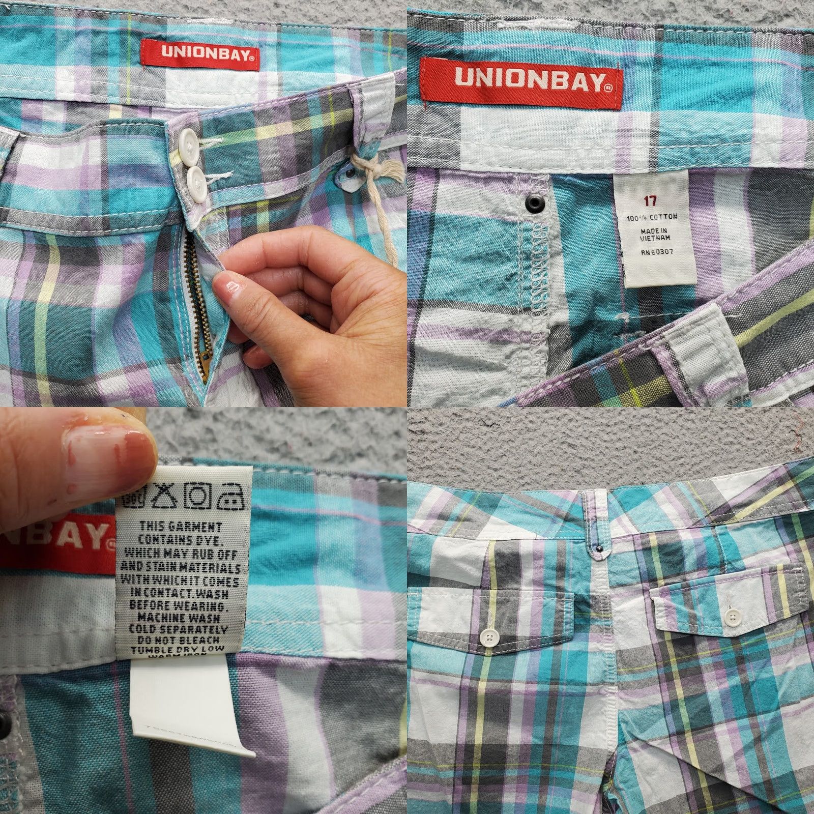 Vintage UNIONBAY Women Shorts 17 Multi Plaid Roll Tab Ankle 2-Button Fly Pockets Size 38" / US 16 / IT 52 - 8 Thumbnail