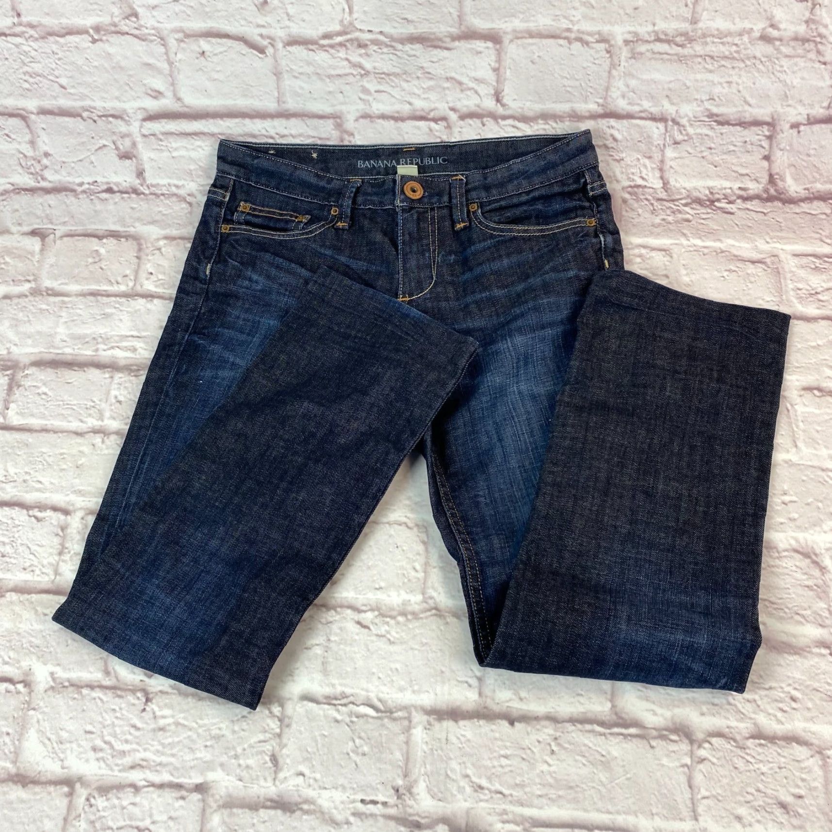 Banana Republic VINTAGE Banana Republic Straight Leg Jeans Womens 26P Low Rise Dark Wash Blue Denim Jeans? Size 26" / US 2 / IT 38 - 2 Thumbnail