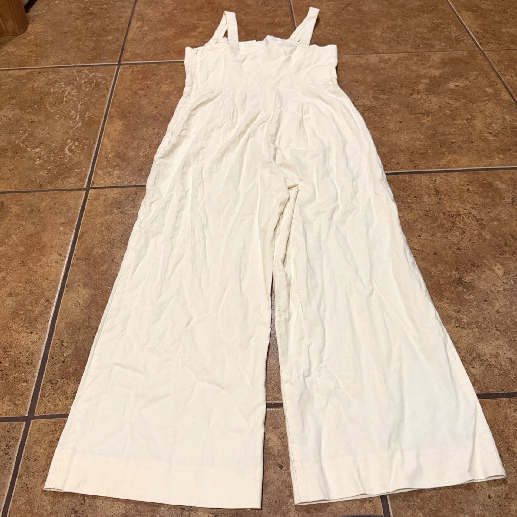 Staud Staud Jumpsuit 6 White Wide-Leg One-Piece Womens Off-White Linen Cotton Bamboo Rayon Style Jumpsuit 6 Size 28" / US 6 / IT 42 - 3 Thumbnail