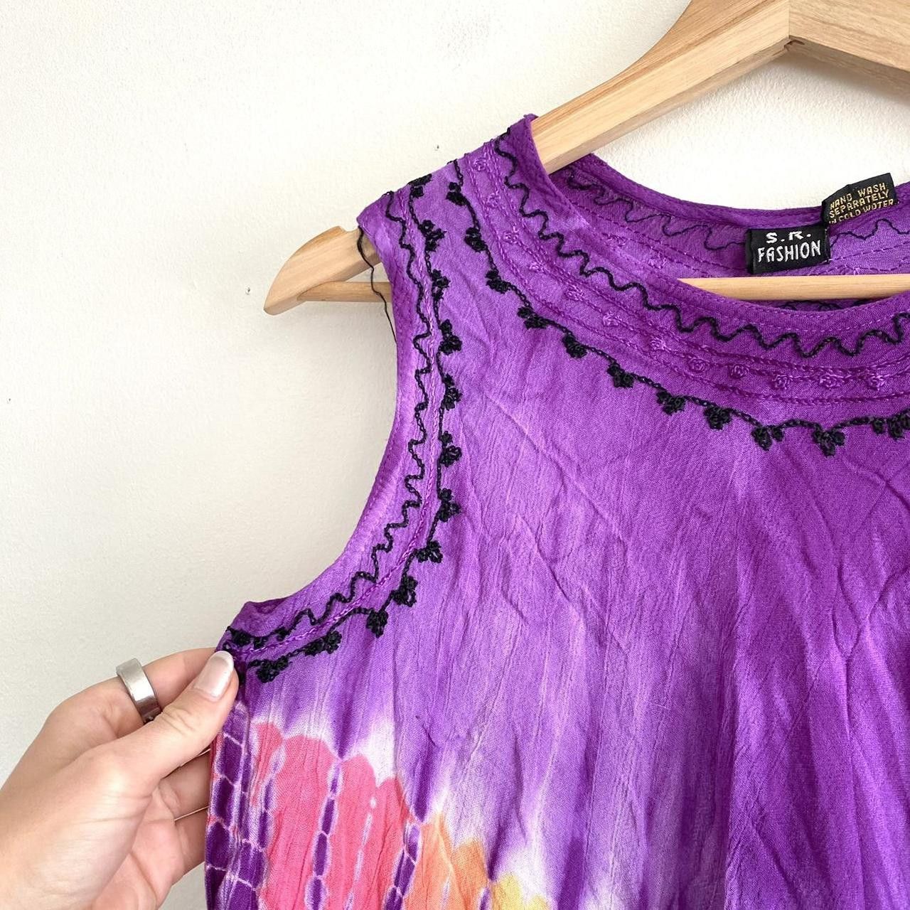 Vintage PURPLE TIE DYE BOHO MINI DRESS VINTAGE ONE SIZE Size ONE SIZE - 7 Thumbnail