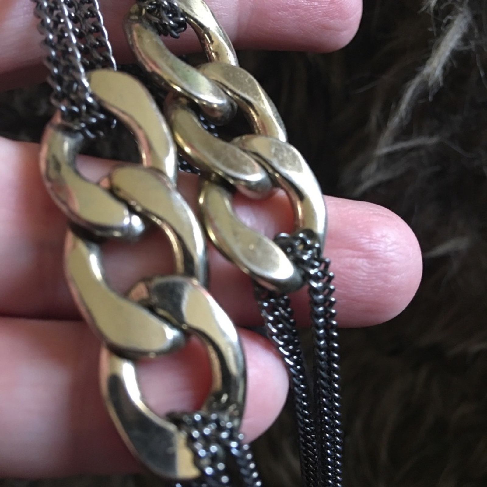 Jewelry Multi strand black chrome gold link long necklace Size ONE SIZE - 6 Thumbnail