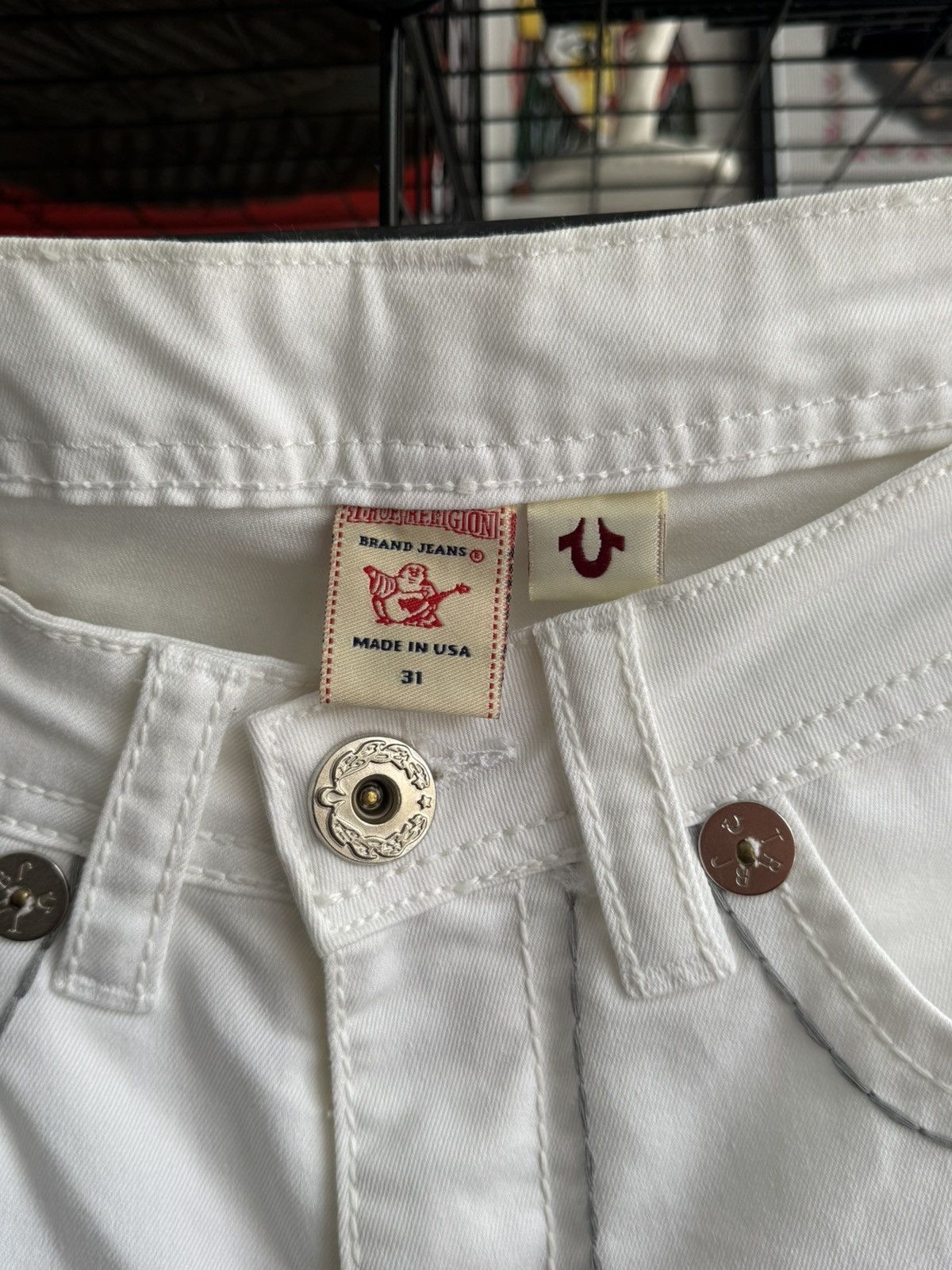 True Religion Vintage True Religion White Denim Grey Stitching Pants USA Size US 31 - 5 Thumbnail