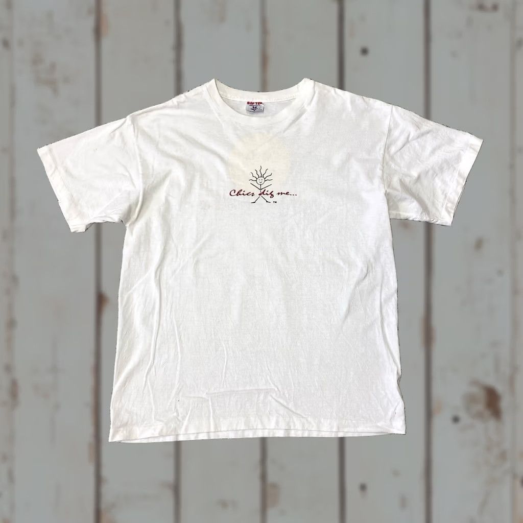 Vintage VINTAGE Single Stitch T Shirt XL White Graphic Tee Smiley Face "Chicks Dig Me!" Mens Size US XL / EU 56 / 4 - 1 Thumbnail