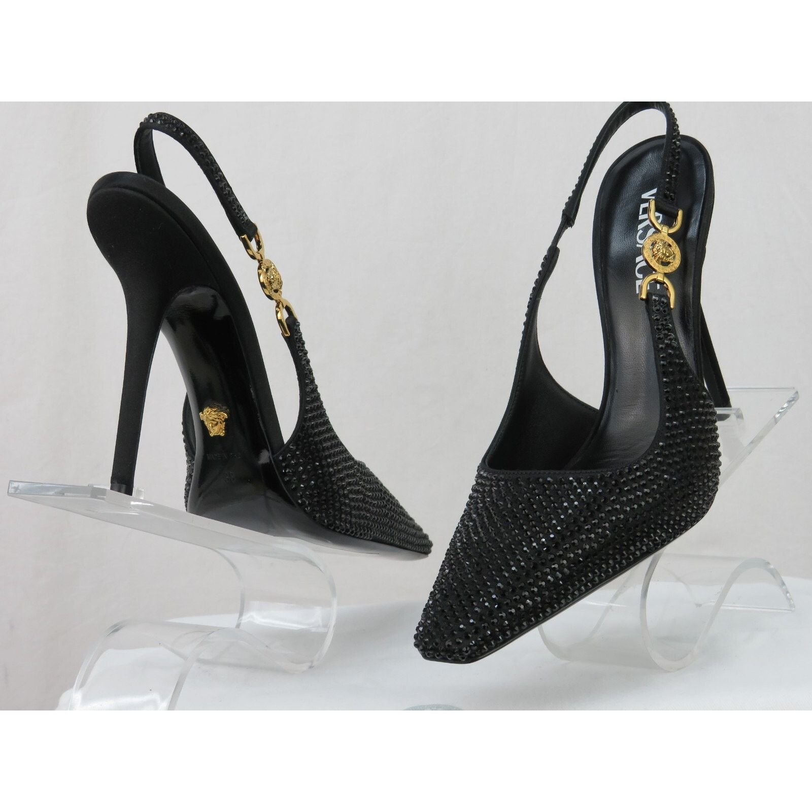 Versace VERSACE BLACK SUEDE GOLD MEDUSA CRYSTALS SANDALS PUMPS 38 IT Size US 8 / IT 38 - 7 Thumbnail