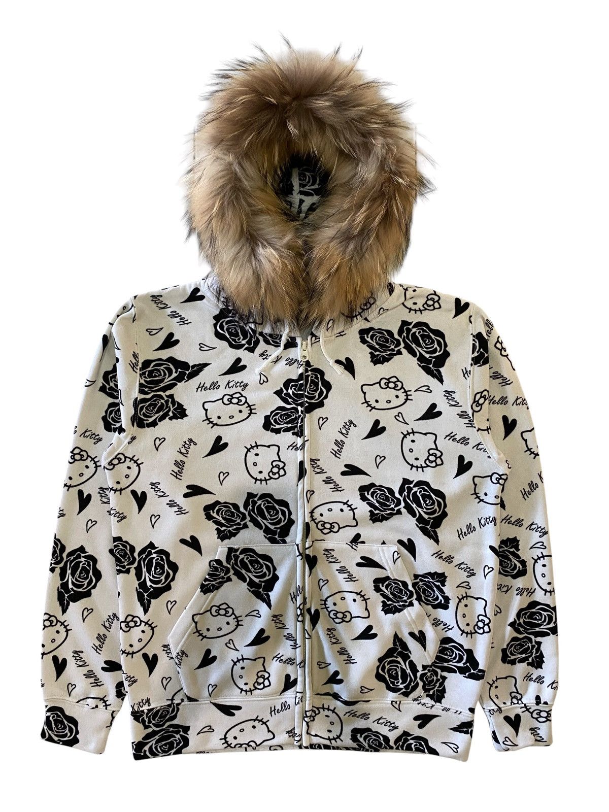 Japanese Brand Fur Hello Kitty Japan All Over Print Zip Hoodie Black White Size US M / EU 48-50 / 2 - 1 Thumbnail