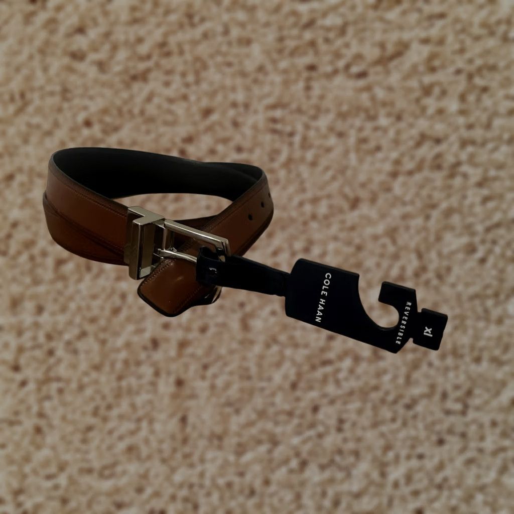 Cole Haan Cole Haan Belt 32mm Reversible Tan/Black Embossed Edge - Men's XL Brown Black Leather Dress Belt, Reversible Buckle, New! Size ONE SIZE - 1 Thumbnail
