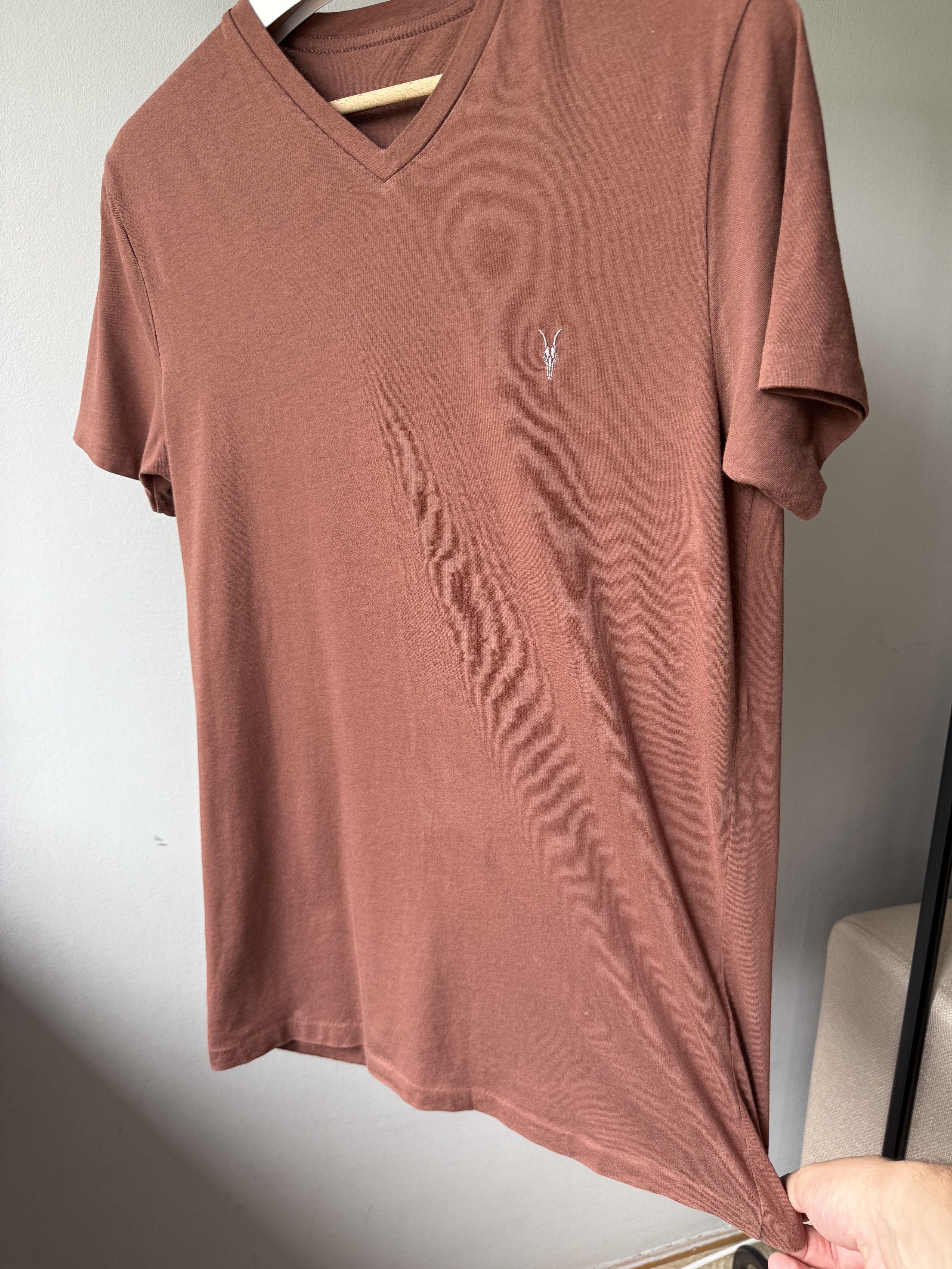 Allsaints Mens Allsaints Tonic V-Neck Rust Red Cotton S/S Logo T-Shirt Size US S / EU 44-46 / 1 - 12 Thumbnail