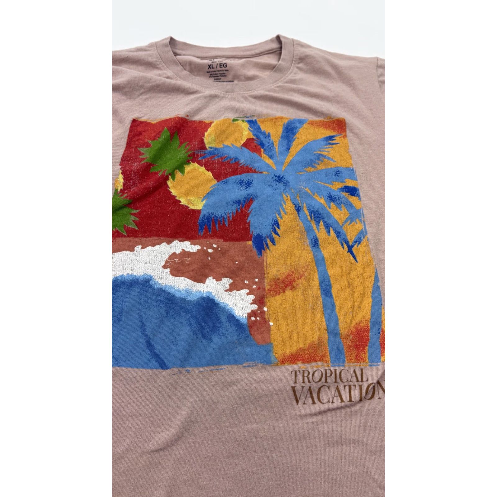 Vintage Chemistry Shirt Mens XL Beige Tropical Vacation Palm Graphic Short Sleeve Tee Size US XL / EU 56 / 4 - 2 Thumbnail