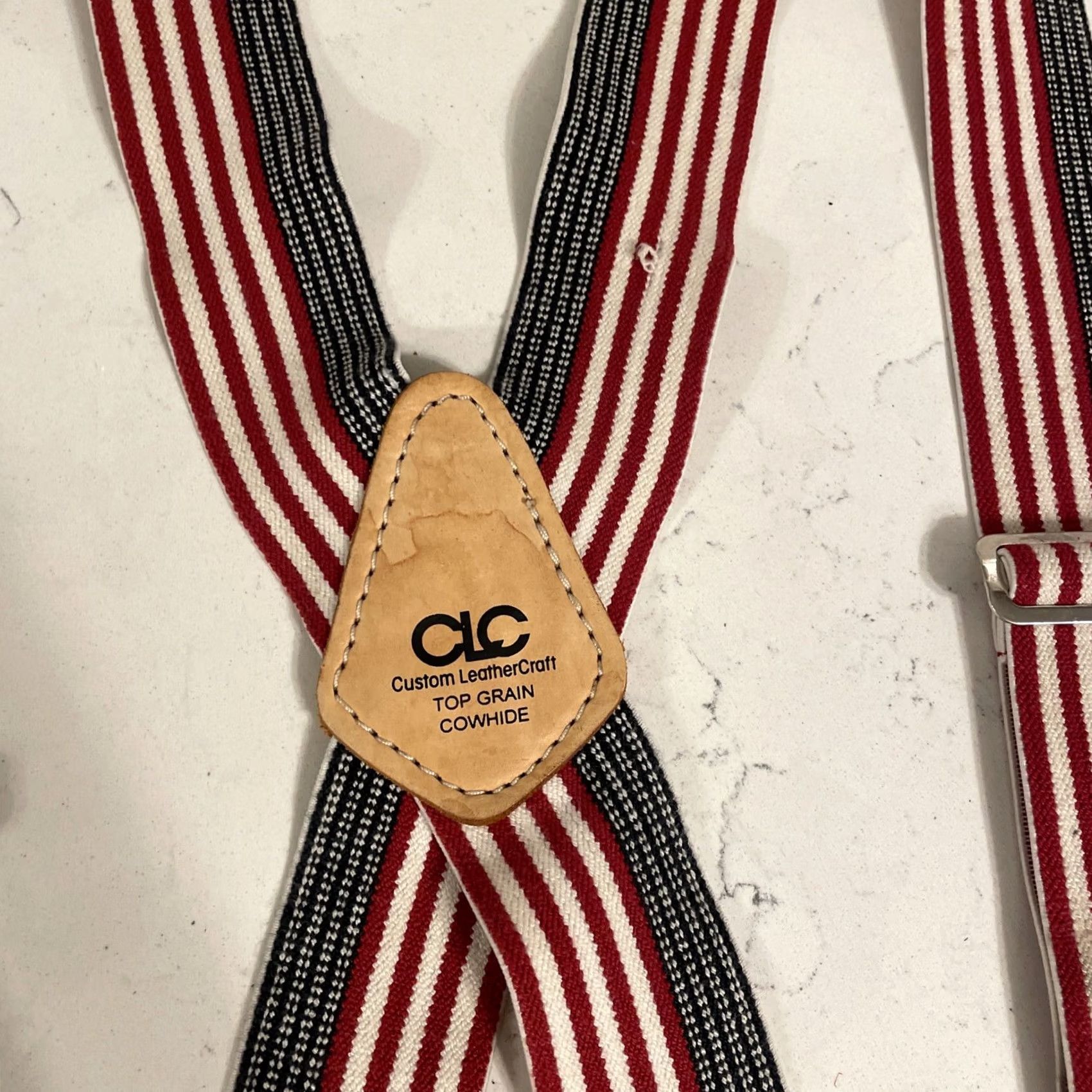 Vintage VINTAGE CLC Custom Leather Craft Adj 2" Wide Strap X-Back Suspenders American Flag USA One Size Clip Size ONE SIZE - 2 Thumbnail