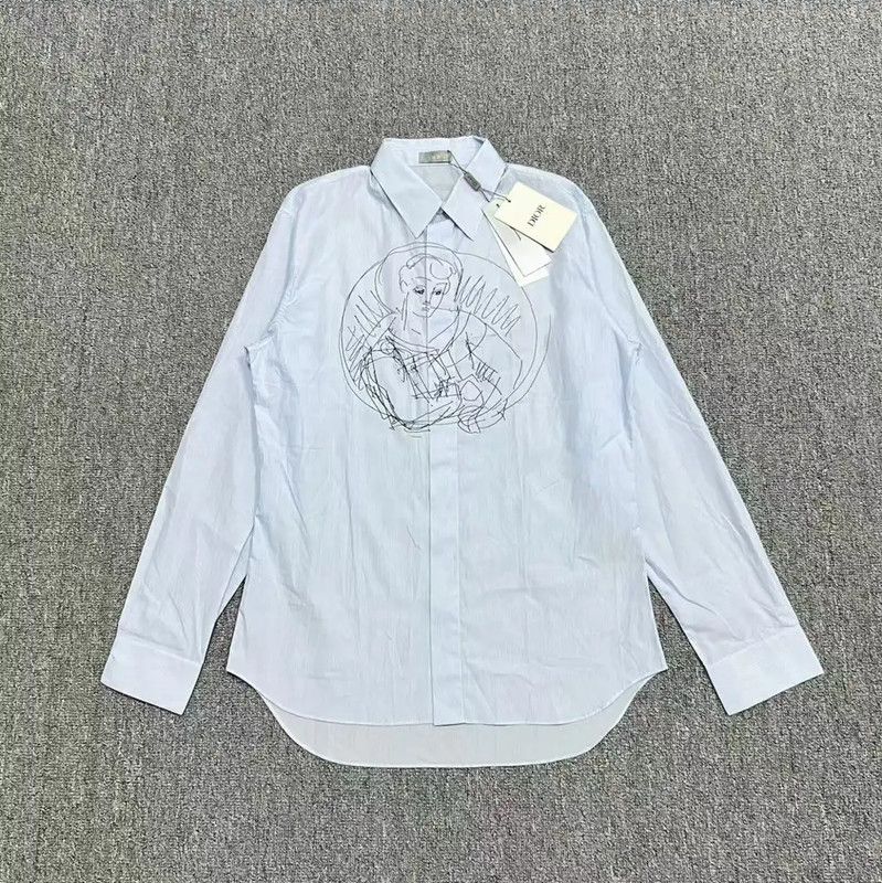 Dior Dior Blue Cotton Logo Long Sleeve Shirt 0089 Size US M / EU 48-50 / 2 - 1 Thumbnail