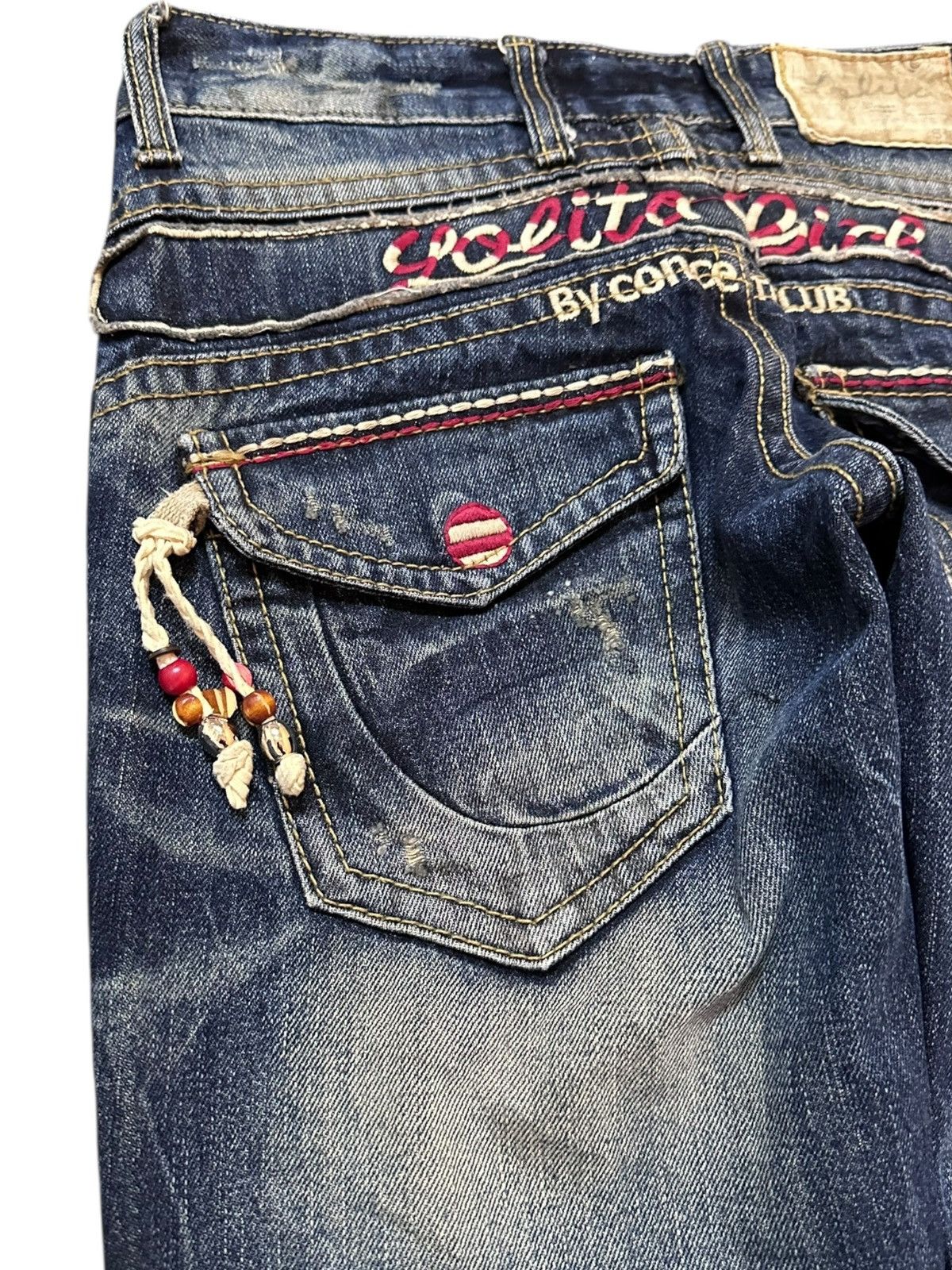 Tornado Mart Vintage Lolita Flare Whiskers Indie Embroidery Denim Size US 29 - 8 Thumbnail