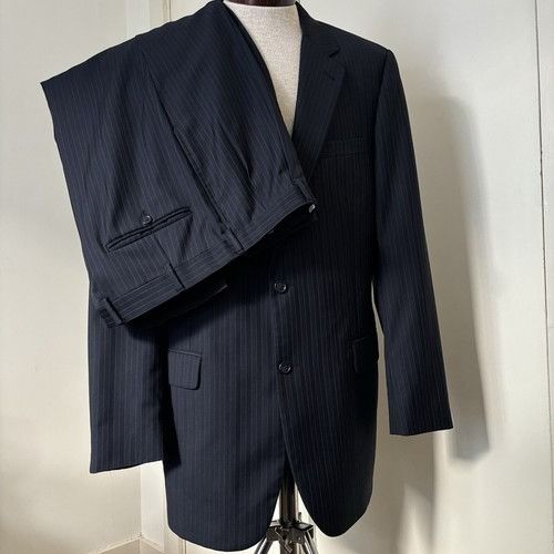 Jos. A. Bank Jos. A. Bank Mens 44L Navy Striped 100% Wool 2 Piece Suit Wi Size 44L - 2 Thumbnail