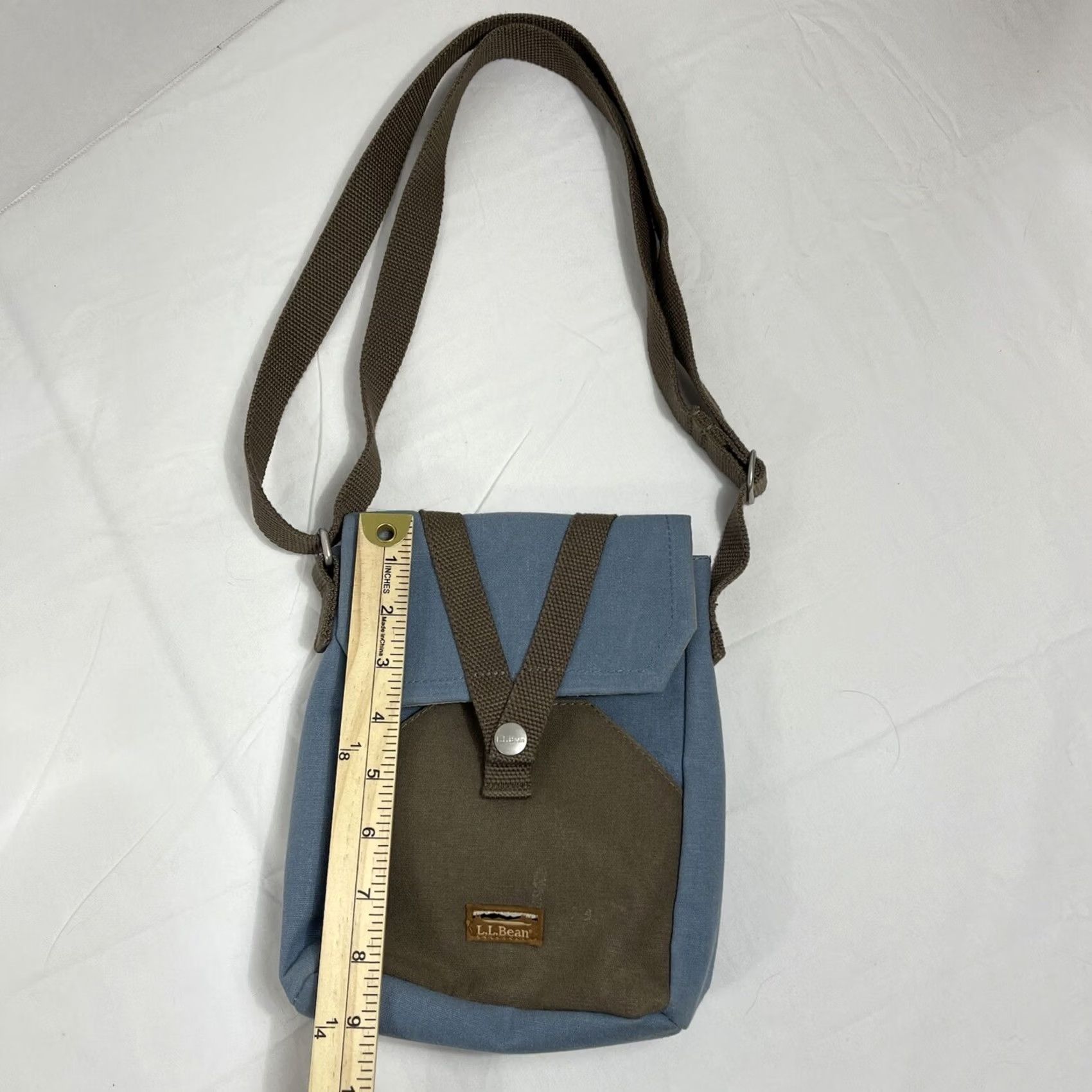 Vintage L.L. Bean Unisex Bag Crossbody Travel Canvas Blue Brown 509627 Pouch Utility Small" Size ONE SIZE - 2 Thumbnail