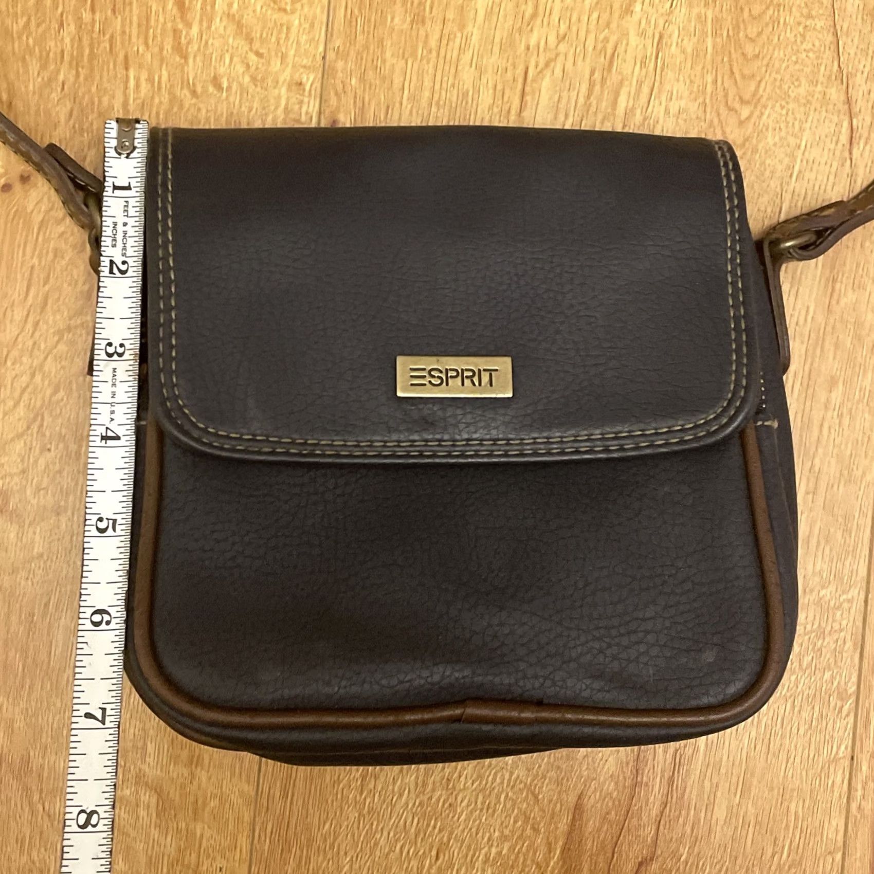 Esprit VINTAGE Esprit Crossbody Bag Small Navy Blue Brown Trim Vinyl Faux Leather 80s 90s City Retro Designer Womens Size ONE SIZE - 7 Thumbnail