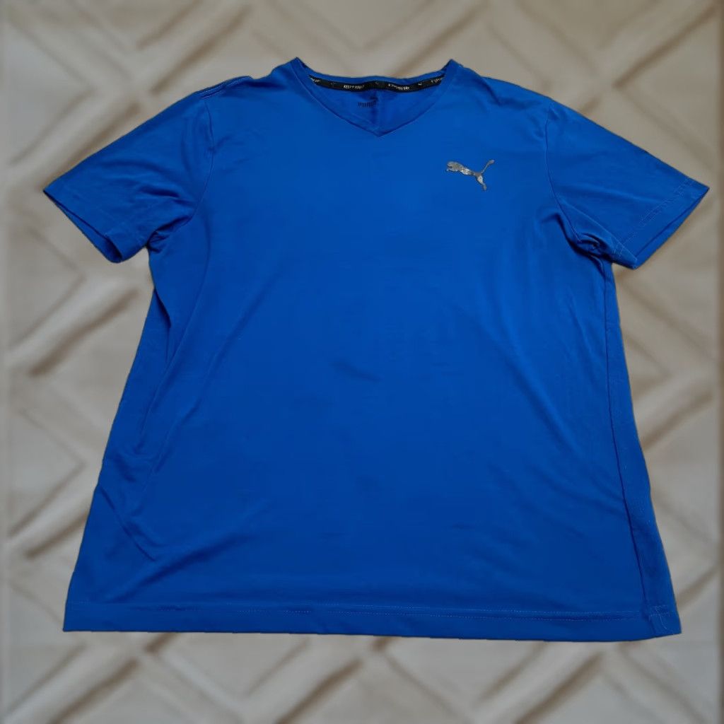 Puma Puma Dri-Fit Active T-Shirt Mens L Blue V-Neck Short Sleeve Athletic Tee Size US L / EU 52-54 / 3 - 1 Thumbnail