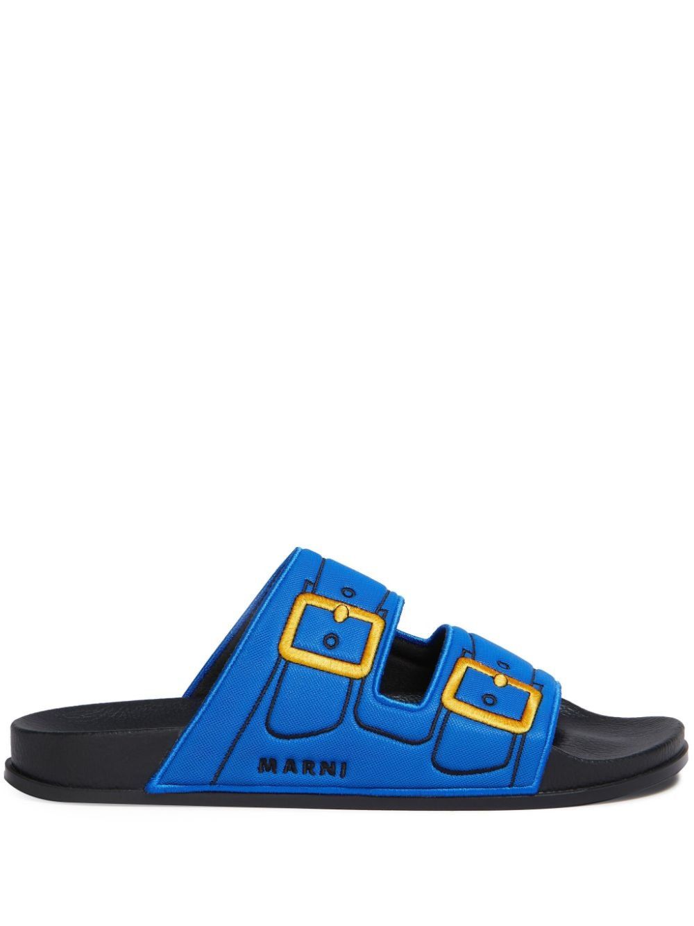 oc11z0525 Embroidered Slip On Slides in Blue