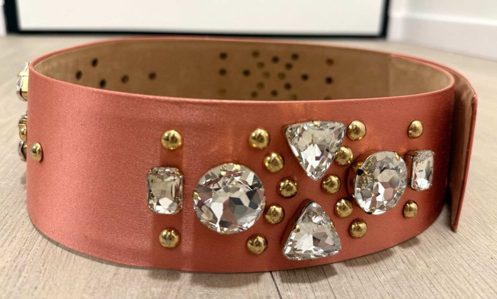 Blumarine Blumarine Womens Wide Belt Crystal Leather Silk Satin Italy Size ONE SIZE - 8 Thumbnail