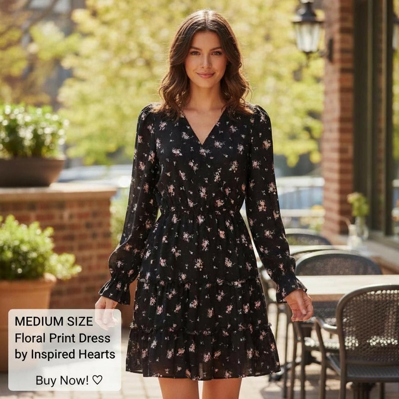 Other Inspired Hearts Floral Print Long Sleeve Dress Medium Size M / US 6-8 / IT 42-44 - 2 Thumbnail