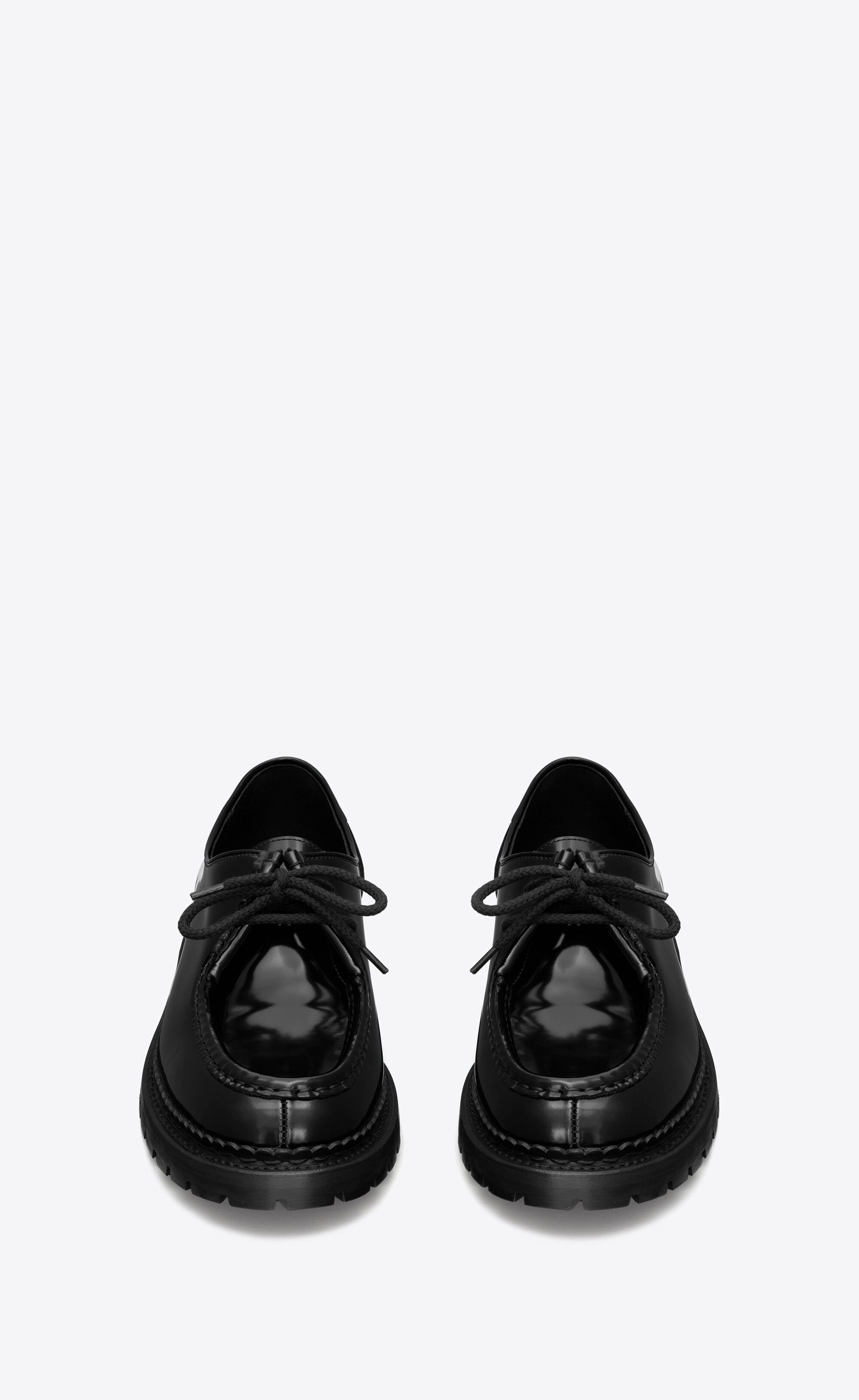 Saint Laurent Paris o1b1hav111025 687532 Malo Derbies Shoes In Glazed Leather Size US 11 / EU 44 - 1 Thumbnail
