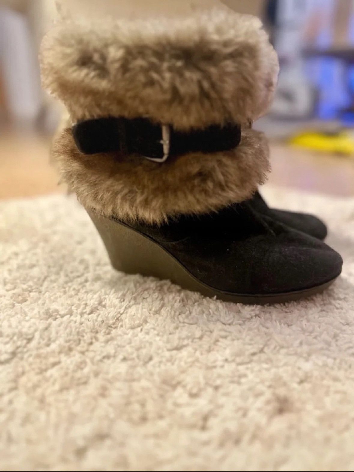 Other Vintage Faux Fur Buckle Wedge Boots Size US 5 / IT 35 - 2 Thumbnail