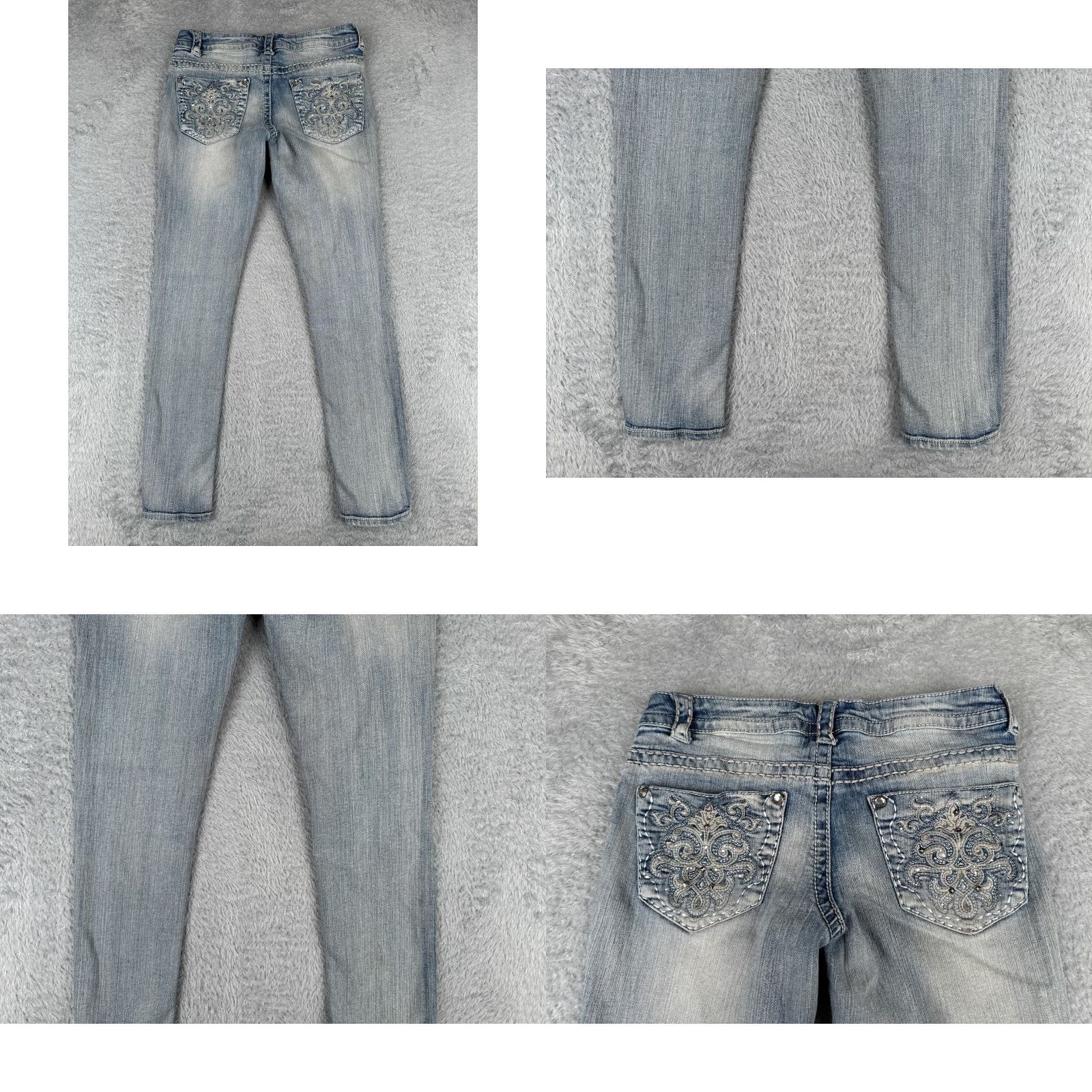 Denime Paisley Sky Jeans Womens 4 Blue Denim Skinny Tapered Distressed Low Rise 29x29 Jeans Womens Small spots and marks front and back review all photos Size 27" / US 4 / IT 40 - 9 Thumbnail