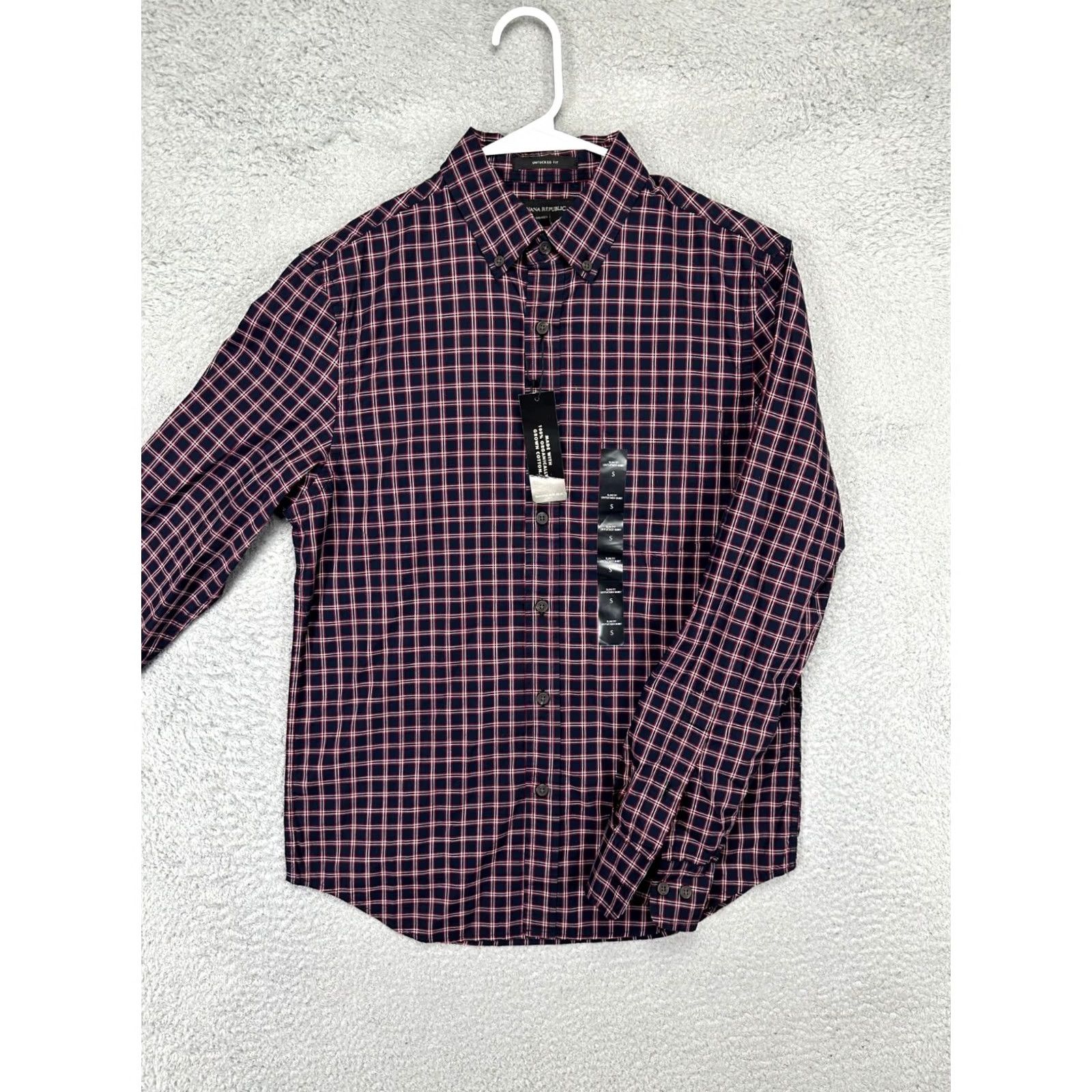 Banana Republic Banana Republic Untucked Fit Shirt Men Small Plaid Button-Down Long Sleeve NEW Dark Navy Red White Calico Casual Mens Clothing Size US S / EU 44-46 / 1 - 5 Thumbnail