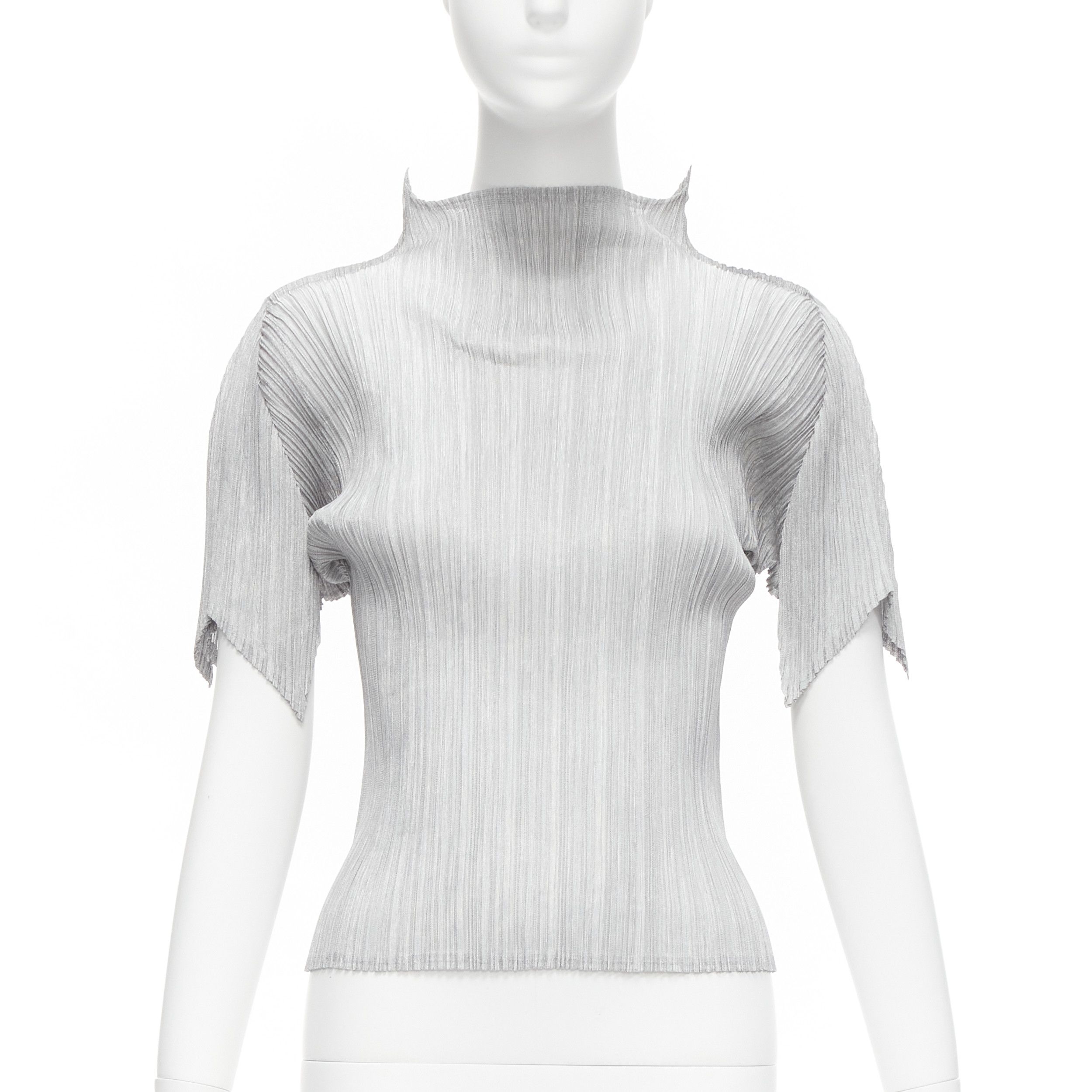Issey Miyake ISSEY MIYAKE PLEATS PLEASE silver spike collar angular cut pleats top JP3 L Size M / US 6-8 / IT 42-44 - 1 Thumbnail