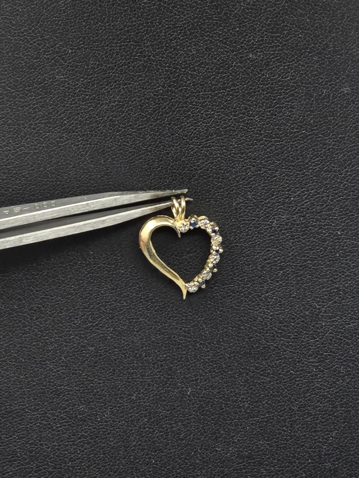 The Unbranded Brand 10k Gold Diamond Blue Sapphire Open Heart Pendant Size ONE SIZE - 9 Thumbnail