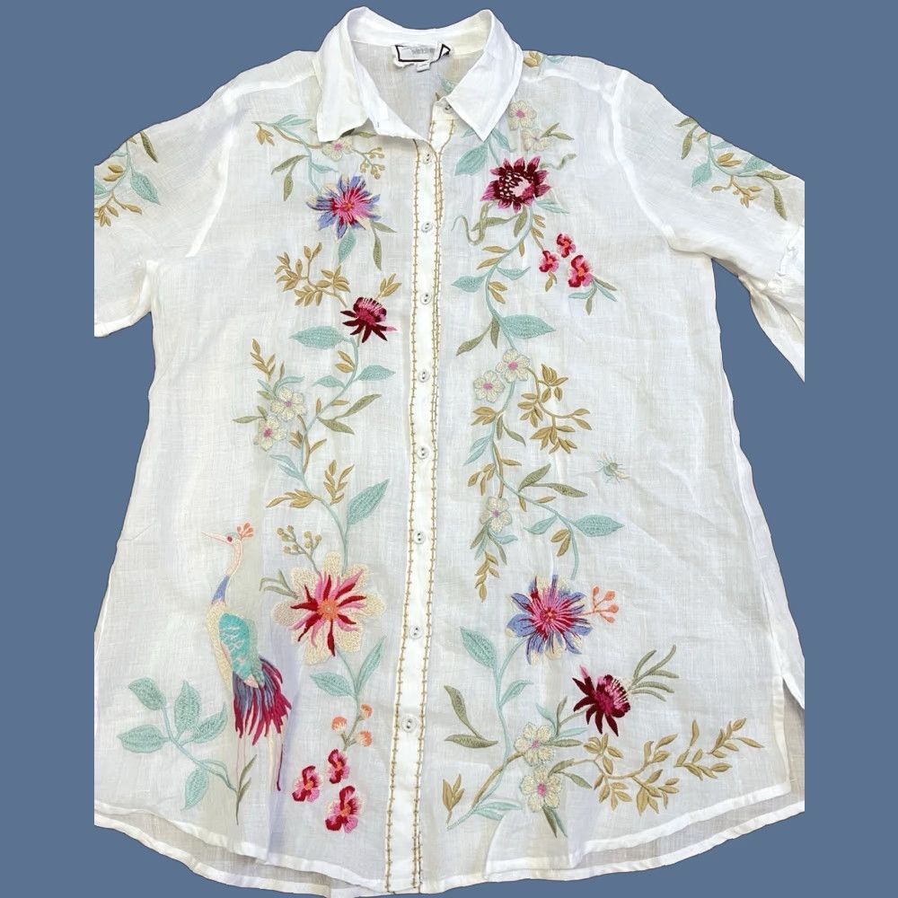 Johnny Was **EUC Johnny Was Blue Ruffle Sleeve Women's Blouse M** User: **EUC Johnny Was Blue Ruffle Sleeve Blouse Women's M** Size M / US 6-8 / IT 42-44 - 1 Thumbnail