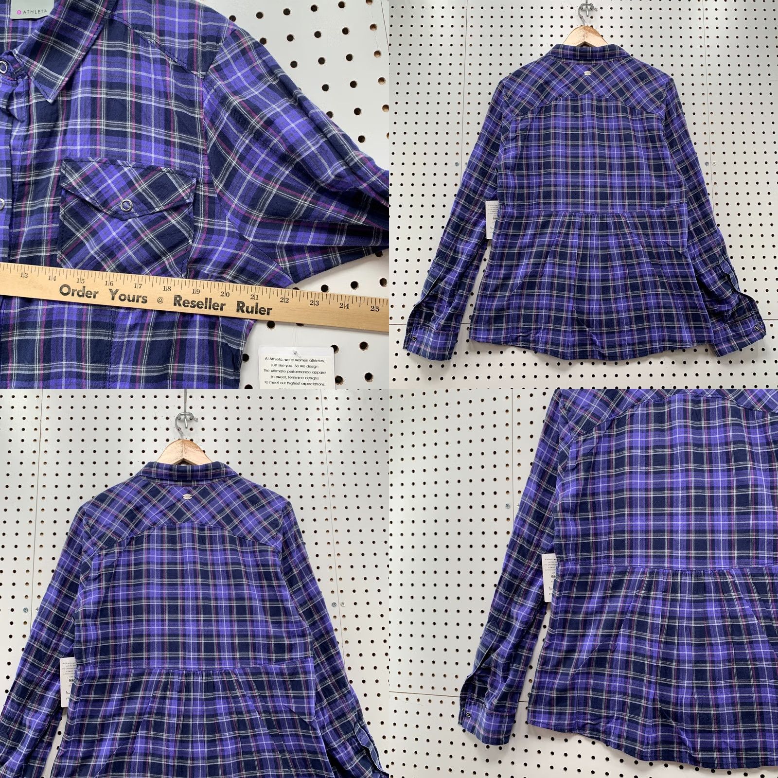 Athleta VINTAGE Athleta Button Up Shirt Womens Large Blue Purple Plaid NWT Western 22X27.5 Size L / US 10 / IT 46 - 10 Thumbnail