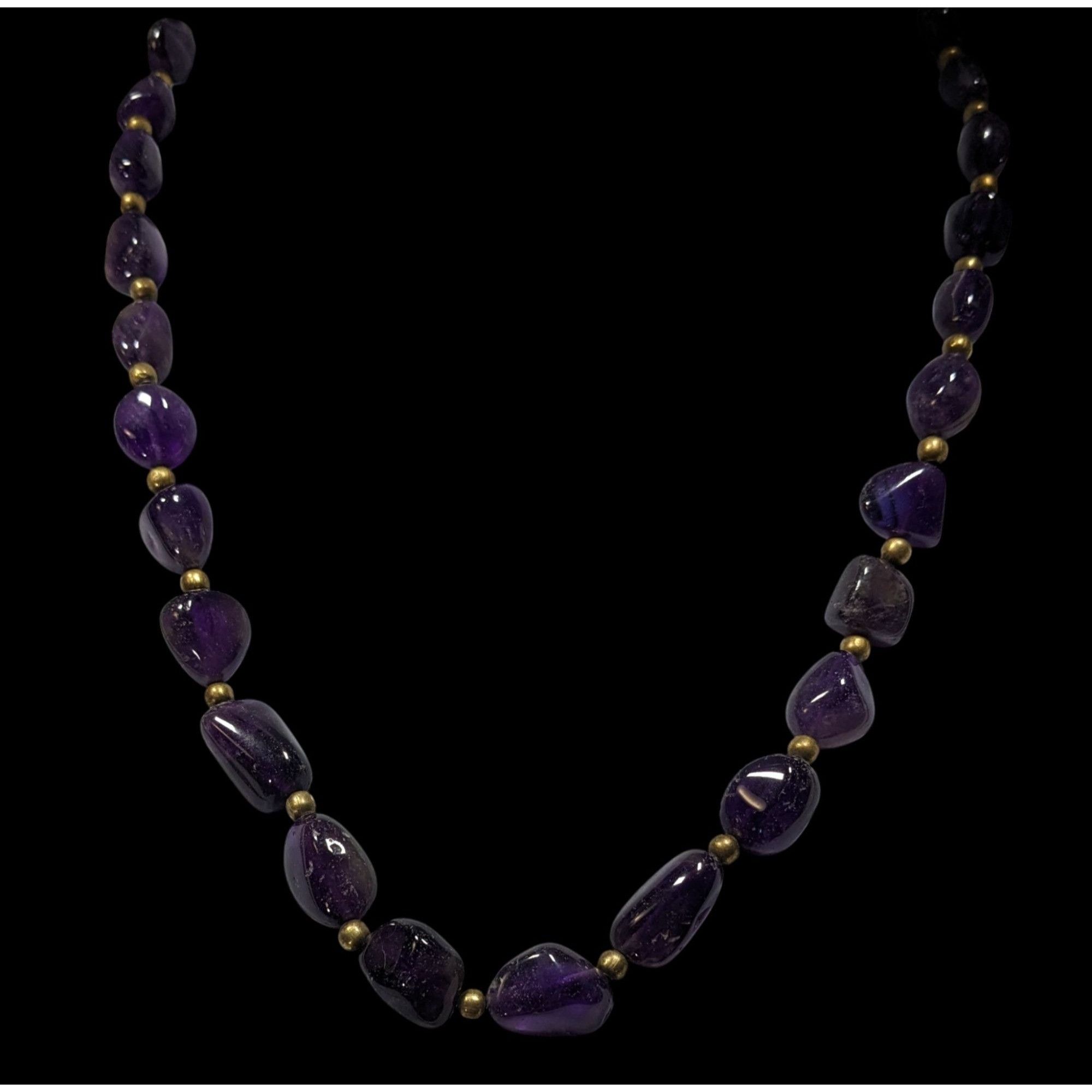 Handmade Vintage Artisan Amethyst Gemstone Necklace With Brass Spacer Size ONE SIZE - 2 Thumbnail