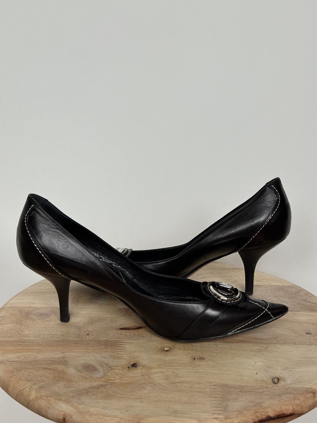 Dior Dior John Galliano vintage leather black heels metal logo Size US 6 / IT 36 - 7 Thumbnail