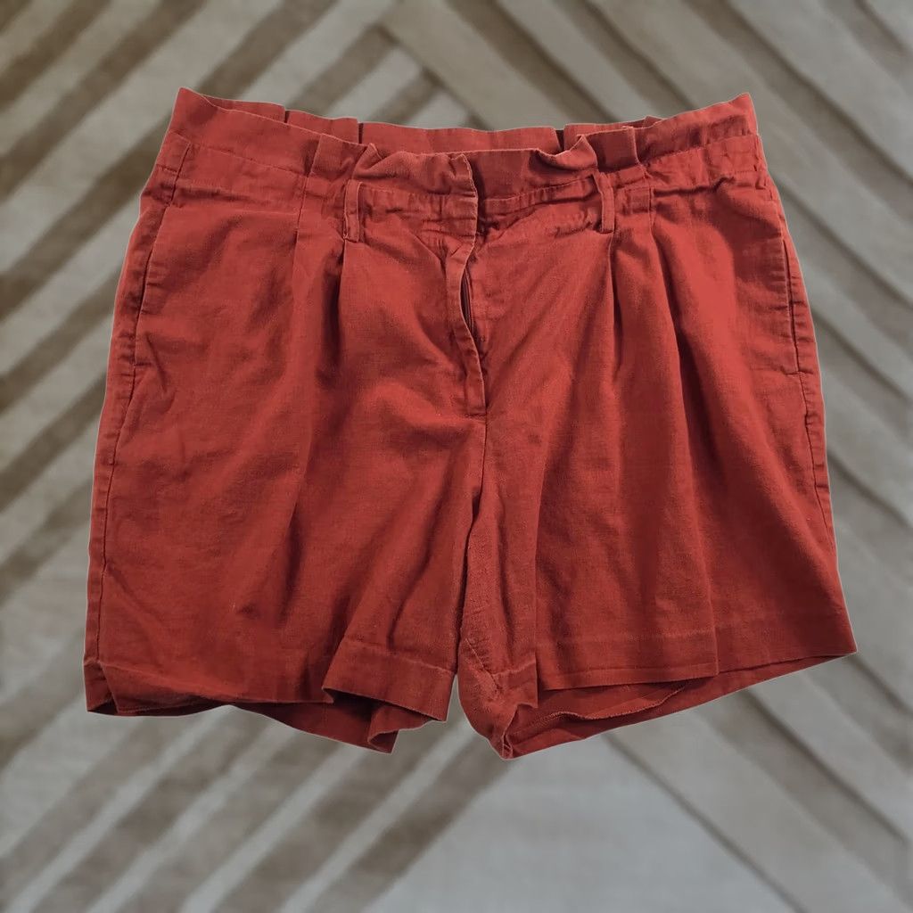 Boden Boden Linen Cotton Paperbag Waist Shorts Terracotta Red US 16 UK 20 6" Inseam Size 27" / US 4 / IT 40 - 1 Thumbnail
