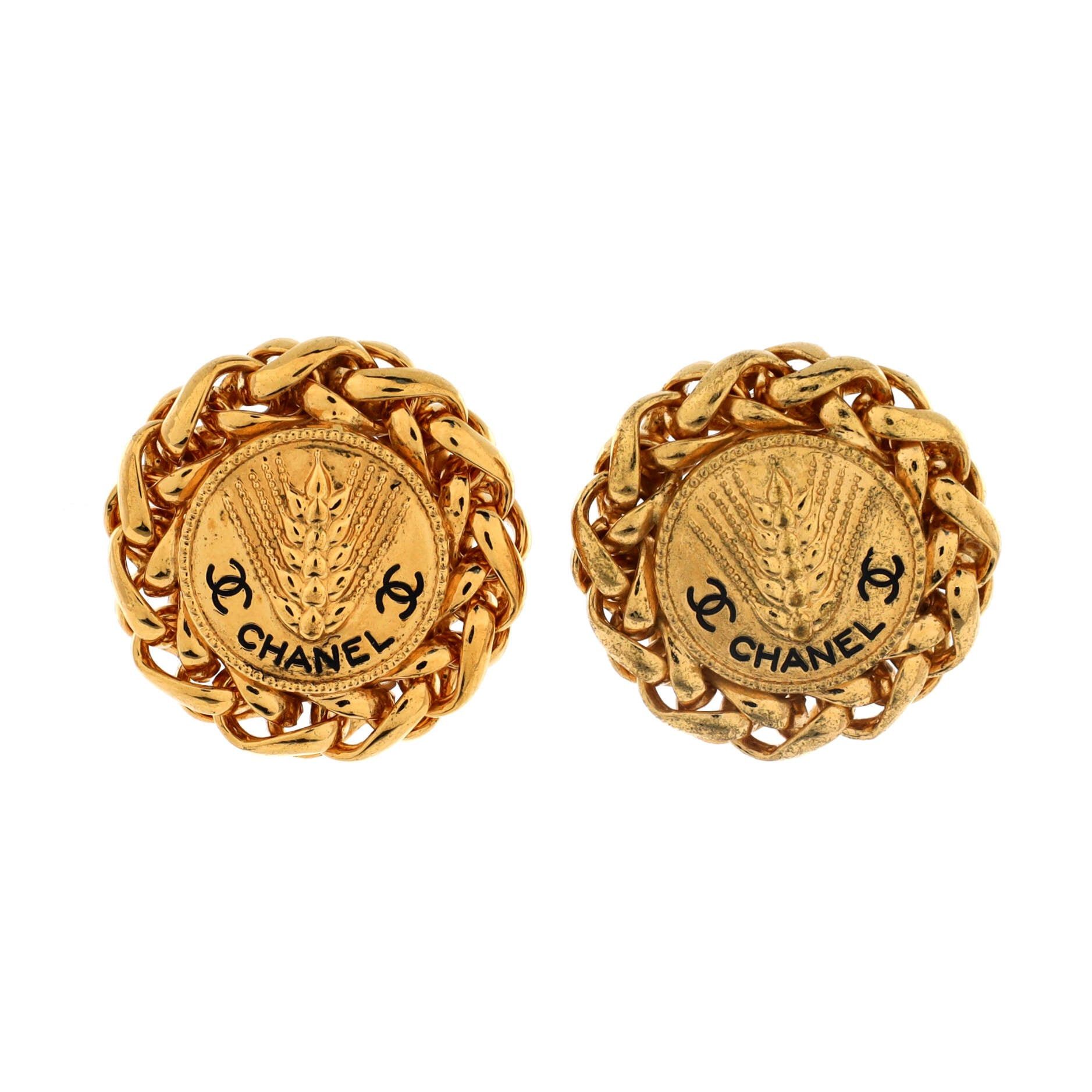 Chanel Vintage Wheat Sheaf Round Clip-On Earrings Size ONE SIZE - 1 Thumbnail