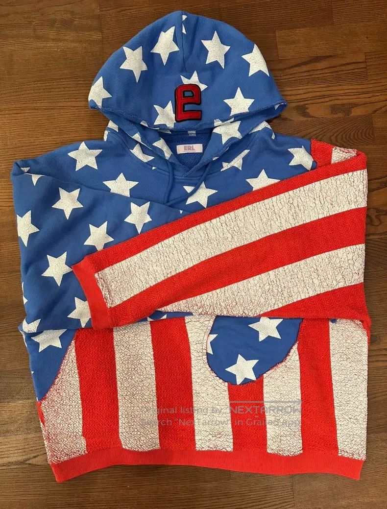 ERL ERL Star Flag Cracked Pattern Hooded Sweatshirt Size US L / EU 52-54 / 3 - 1 Thumbnail