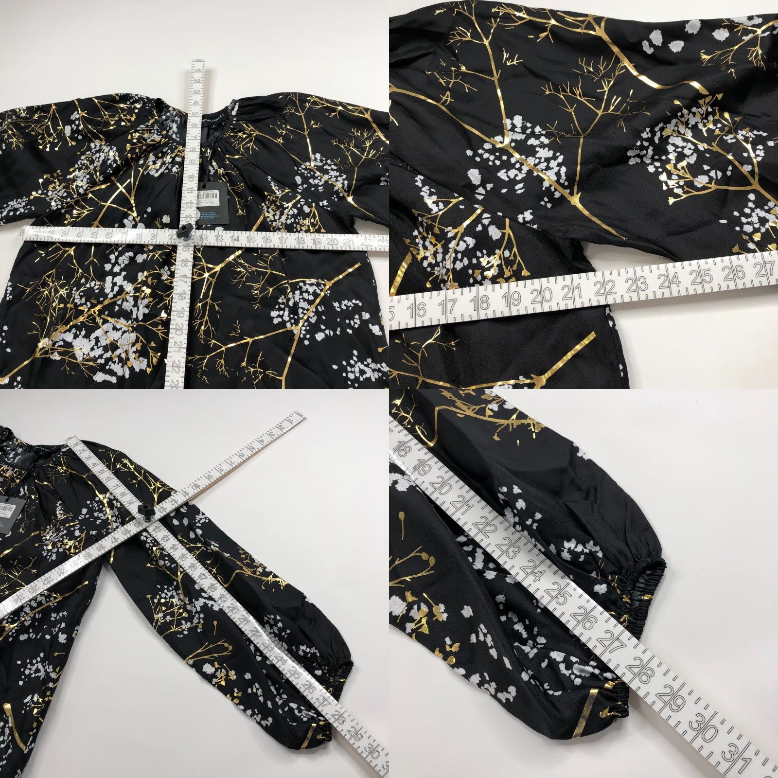 Cynthia Rowley Cynthia Rowley Blouse 100% Silk Smock Pullover All Over Print Black Long Sleeve Balloon Sleeve Regular Fit Women's L Silk Blouse Size L / US 10 / IT 46 - 8 Thumbnail
