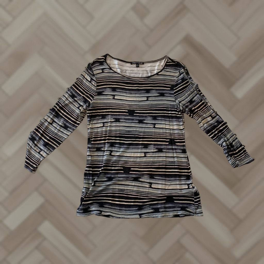 Vintage Cable & Gauge Striped Long Sleeve Shirt Women's M Black Gray Accents Button Blouse Size M / US 6-8 / IT 42-44 - 1 Thumbnail