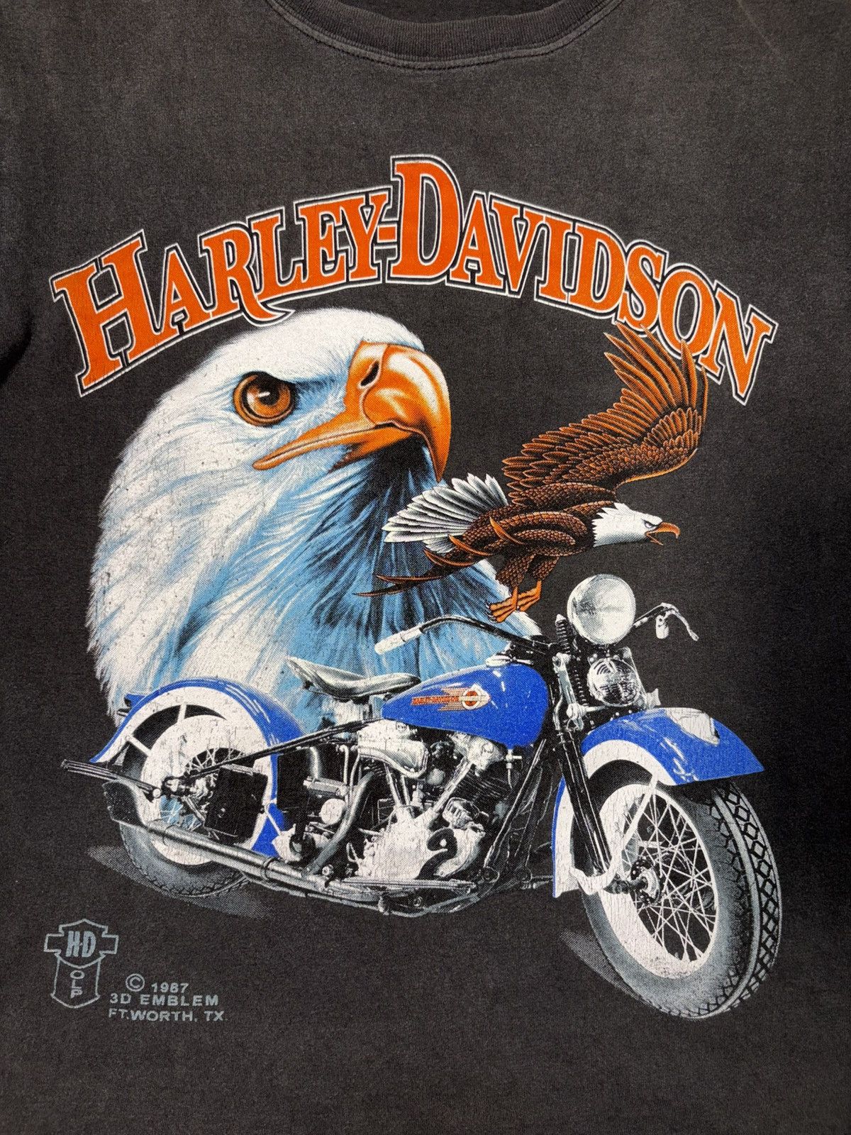 Other 1987 3D Emblem Harley Davidson Eagle &Bike Reconstructed Tee Size US L / EU 52-54 / 3 - 6 Thumbnail