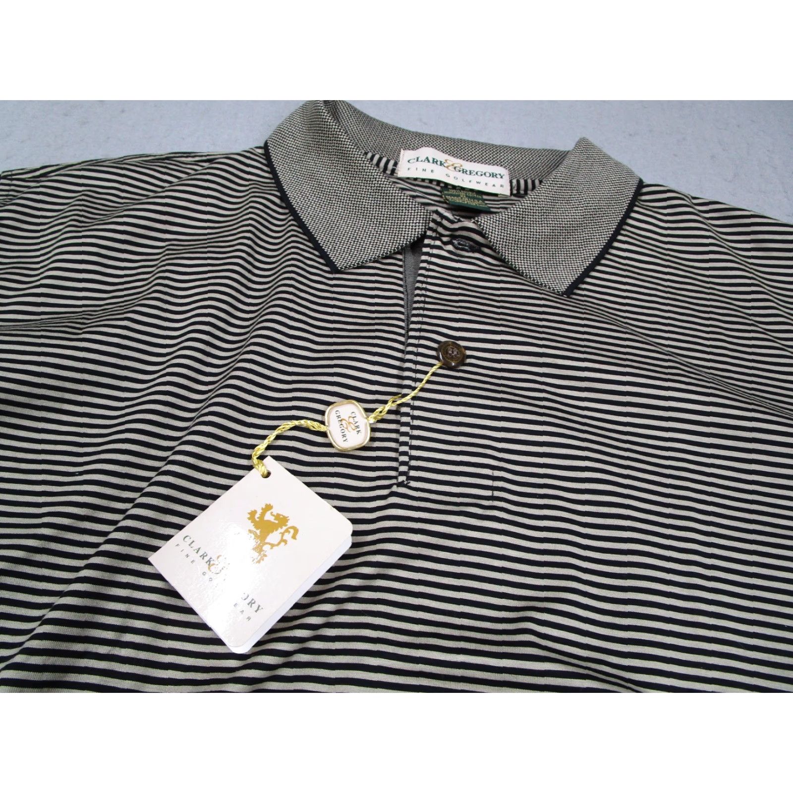 Gregory VINTAGE Clark & Gregory Polo Shirt Mens XL Long Sleeve Golf Made in USA Black Striped Polo Shirt 80s 90s Retro Mens XL Size US XL / EU 56 / 4 - 2 Thumbnail
