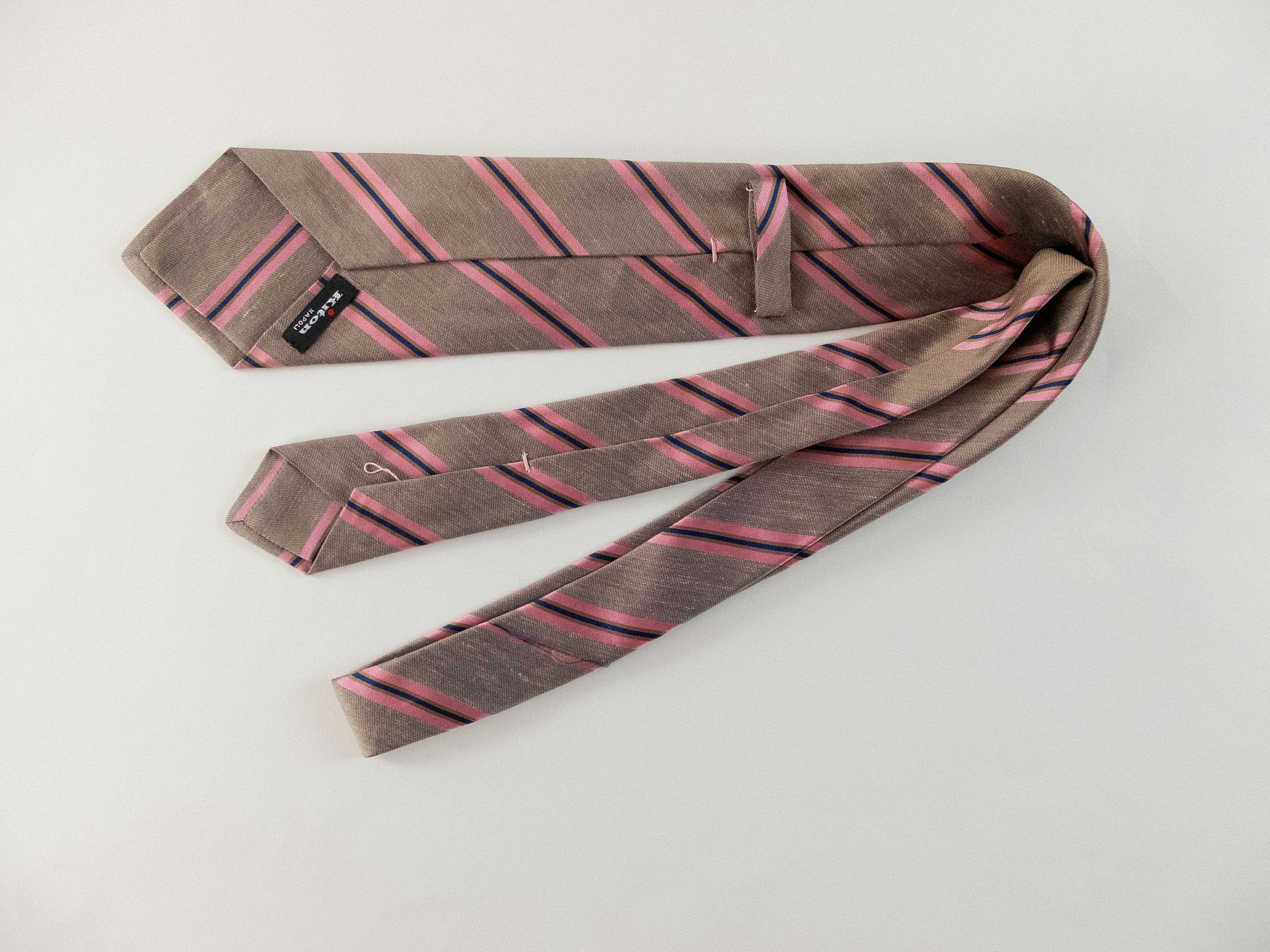Kiton KITON Napoli hand made 7 fold beige striped silk linen tie Size ONE SIZE - 2 Thumbnail