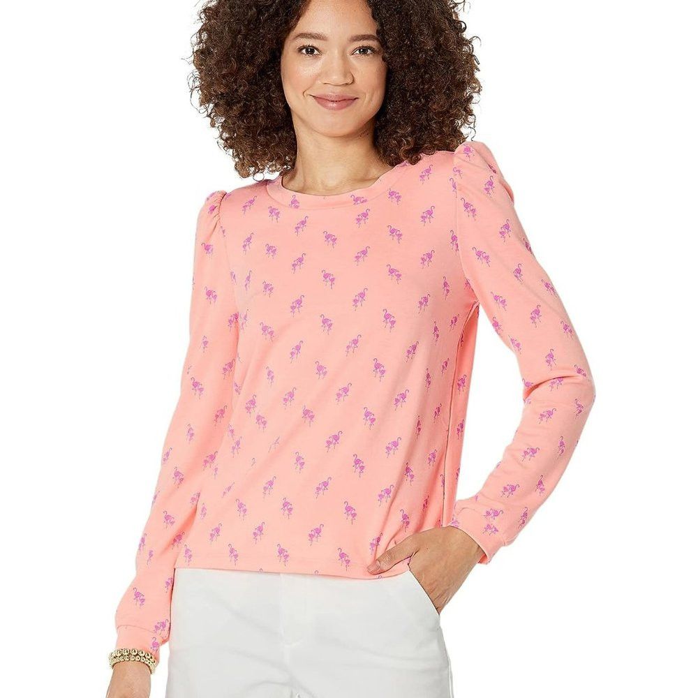 Lilly Pulitzer NWT New $108 Lilly Pulitzer Jansen Peach Flamingo Sweatshir Size XXS / US 00 / IT 34 - 1 Thumbnail