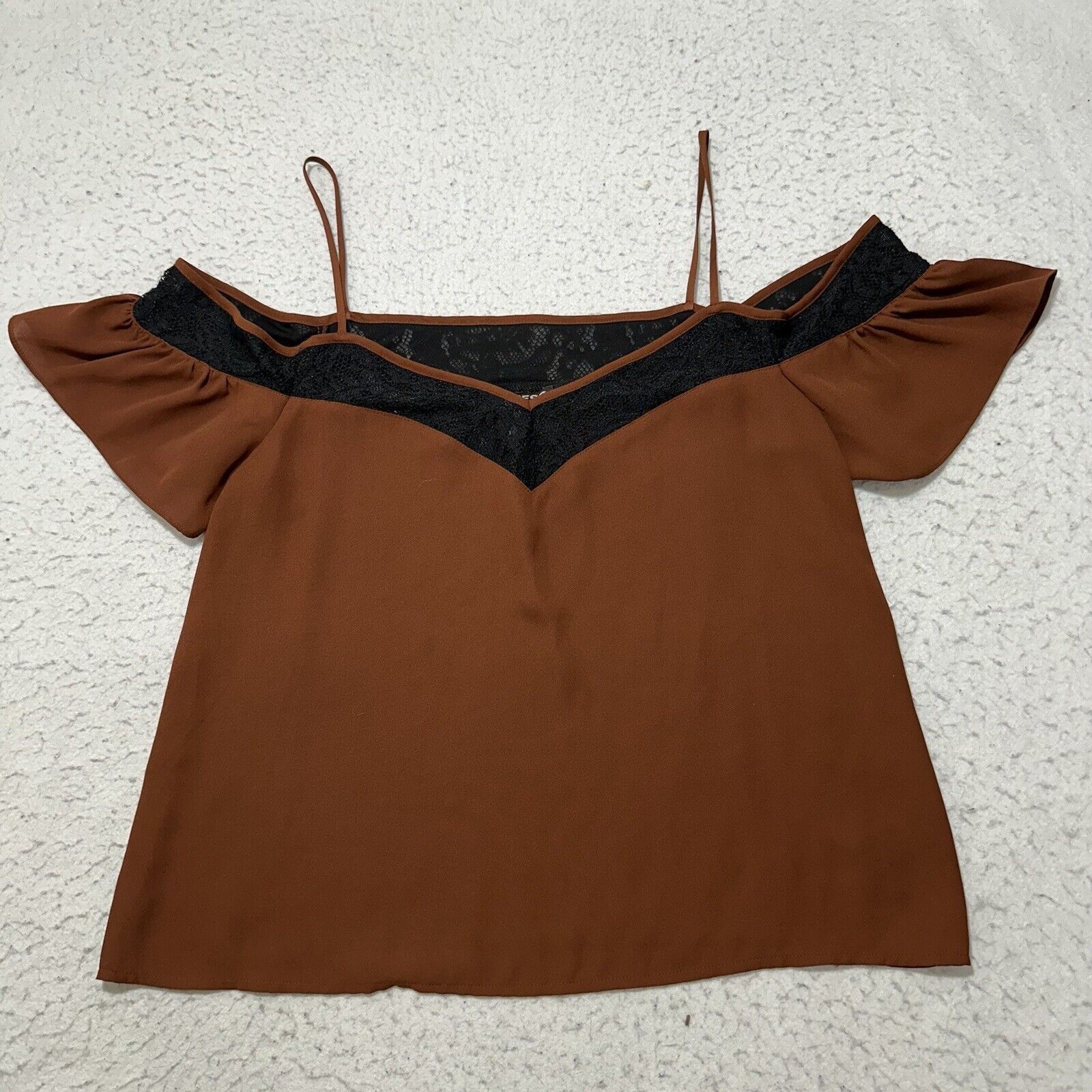 Express Express Brown Black Lace Flutter Short Sleeve Blouse Size S / US 4 / IT 40 - 1 Thumbnail