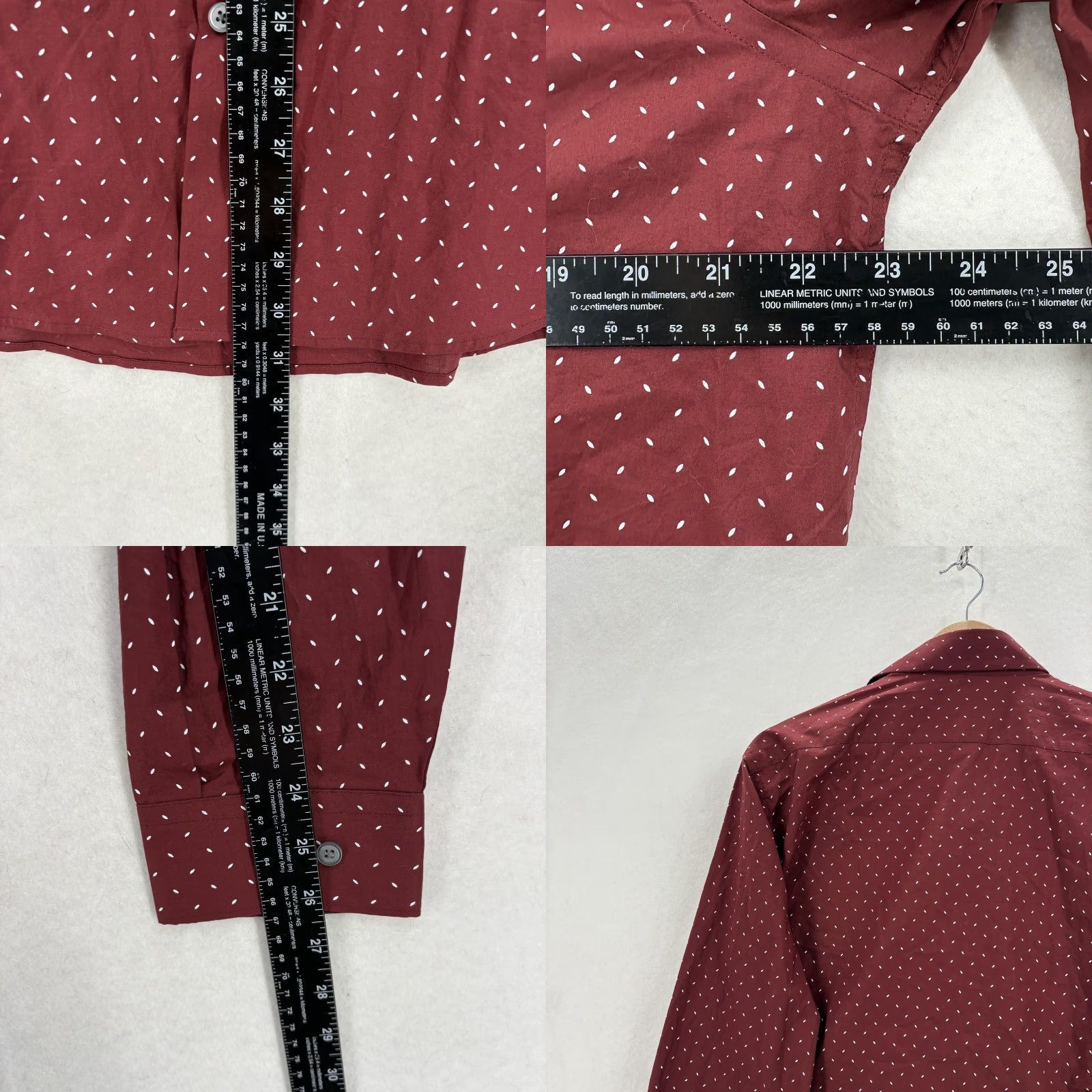 Express Express Shirt Mens Large Red Slim Fit 16-16.5 34/35 Cotton Dot Print Dress Shirt Size US L / EU 52-54 / 3 - 8 Thumbnail