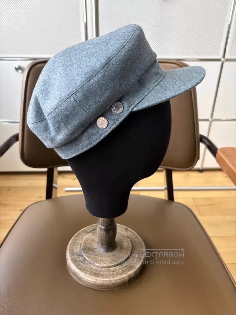 Hermes Hermes size 57 Blue Gray Silver Buckle Cashmere Newsboy Cap Size ONE SIZE - 1 Thumbnail