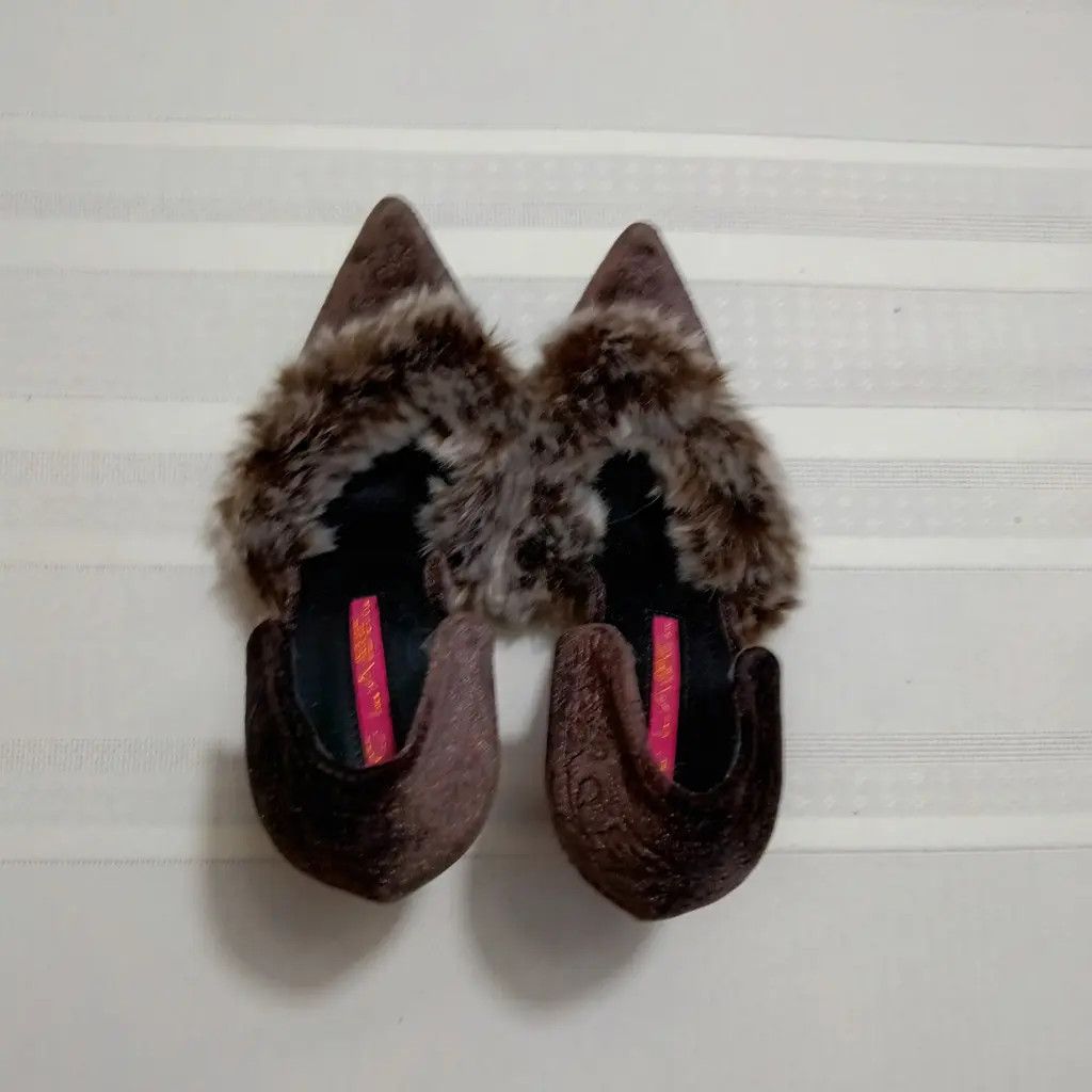 Other Vintage Velvet Fur-Heel Mules — Baroque Brown Floral, Size 6 Size US 6 / IT 36 - 2 Thumbnail