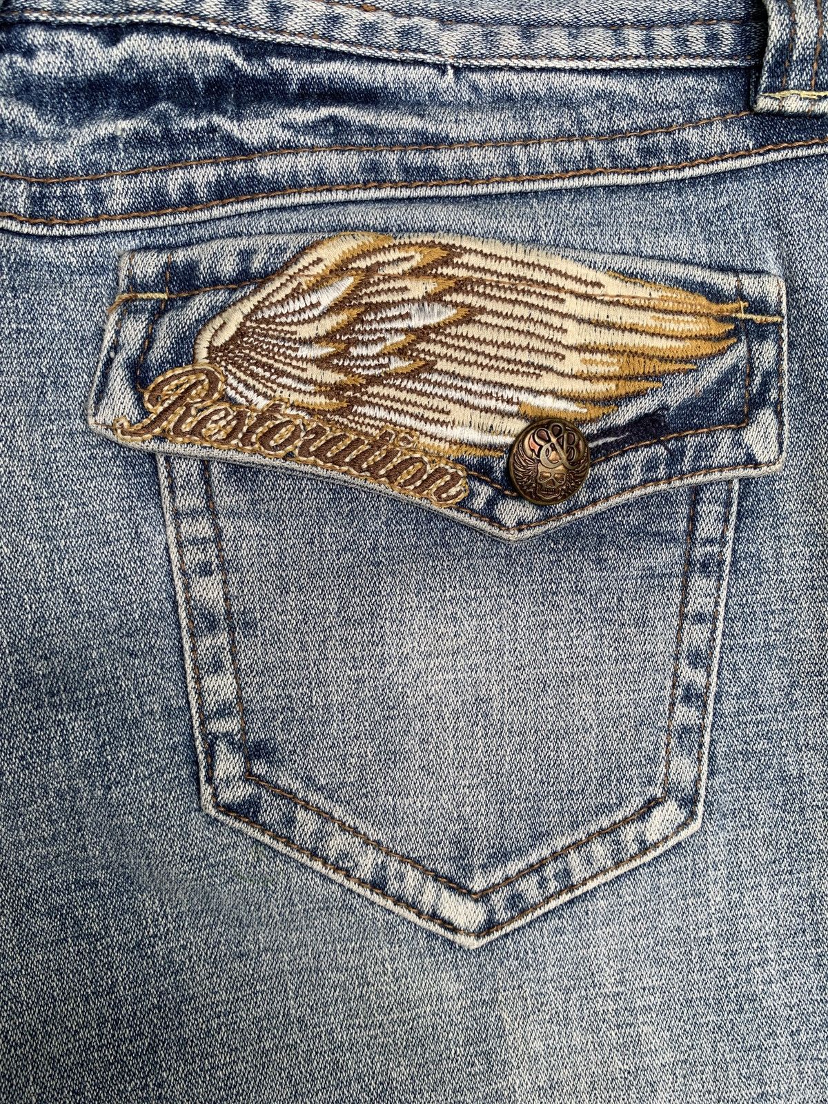 Japanese Brand × Vintage y2k Heaven Wings Skull Motorcycles Big Embroidery Jorts Size 31" - 7 Thumbnail
