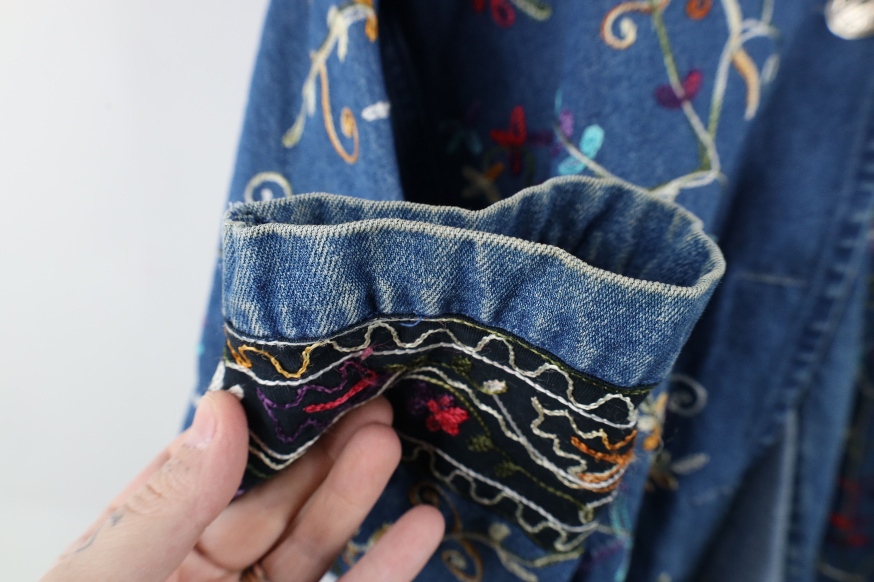 Vintage Vintage 90s Y2K Fairy Bella Embroidered Flower Denim Jacket Size XXL / US 16-18 / IT 52-54 - 8 Thumbnail