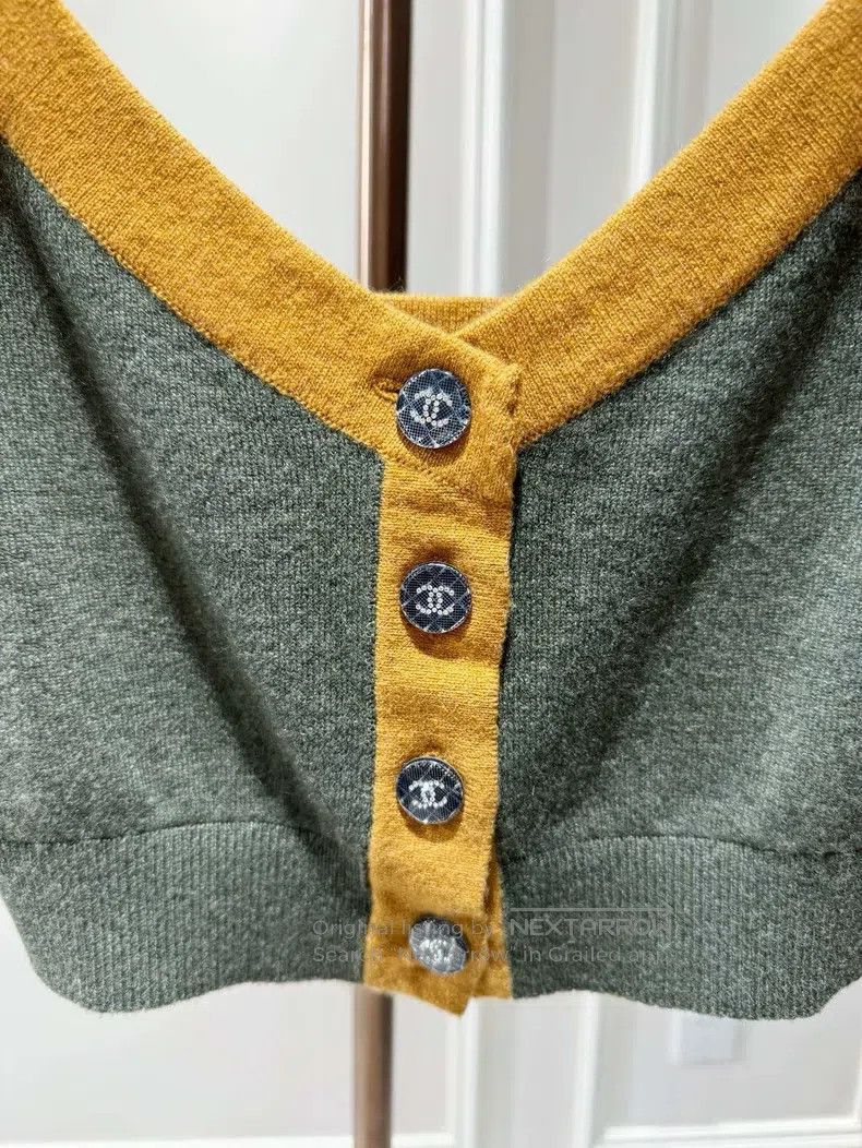 Chanel Chanel Dark green colour-blocked rhinestone buckle cashmer Size XS / US 0-2 / IT 36-38 - 3 Thumbnail