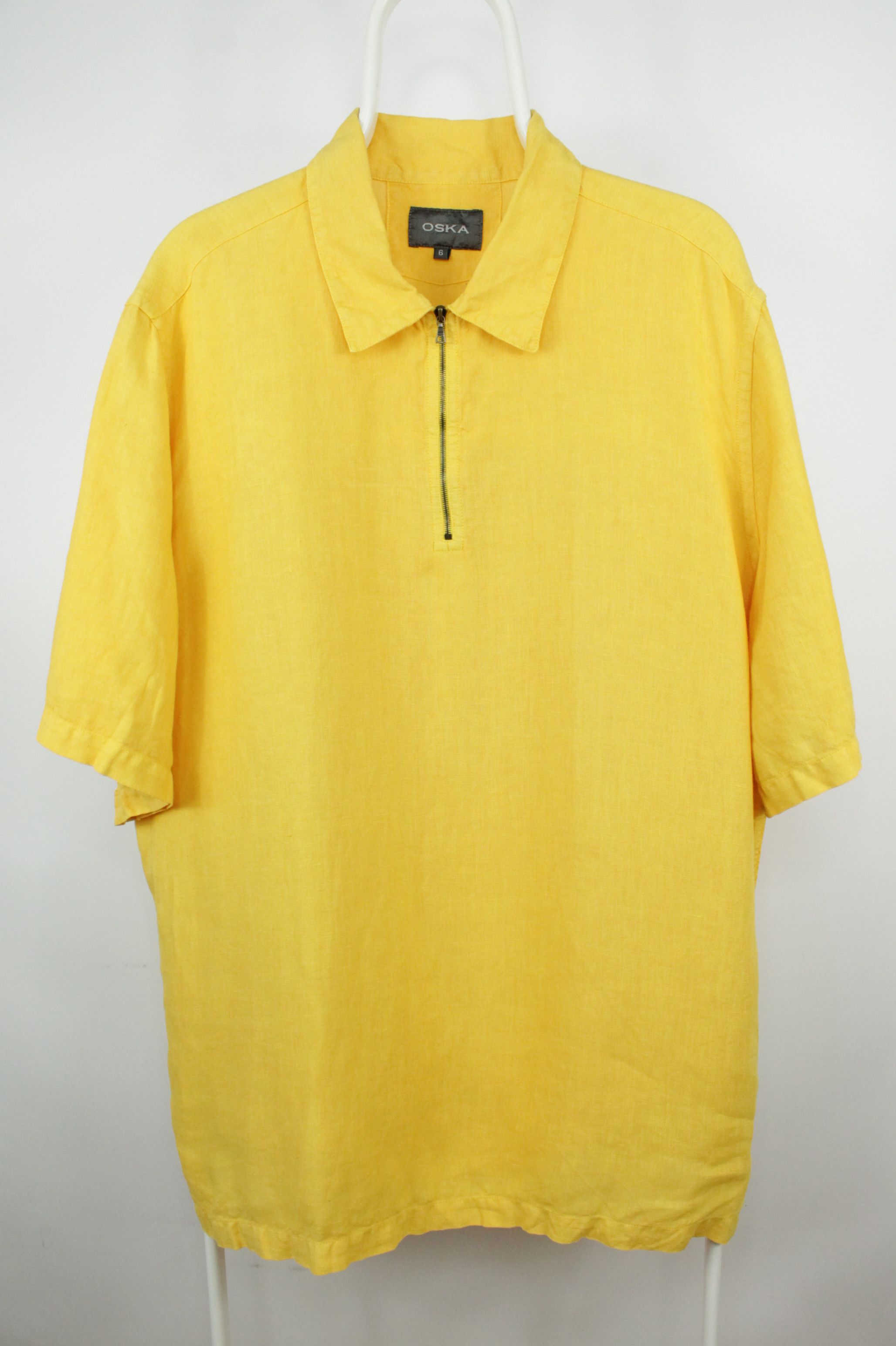 Designer Oska Yellow Linen 1/4 zip Short Sleeve T-Shirt Women's Size XXL / US 16-18 / IT 52-54 - 1 Thumbnail